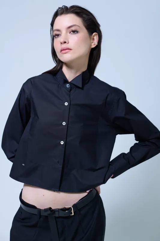 CROPPED TUXEDO SHIRT IN BLACK sold by Chava Studio