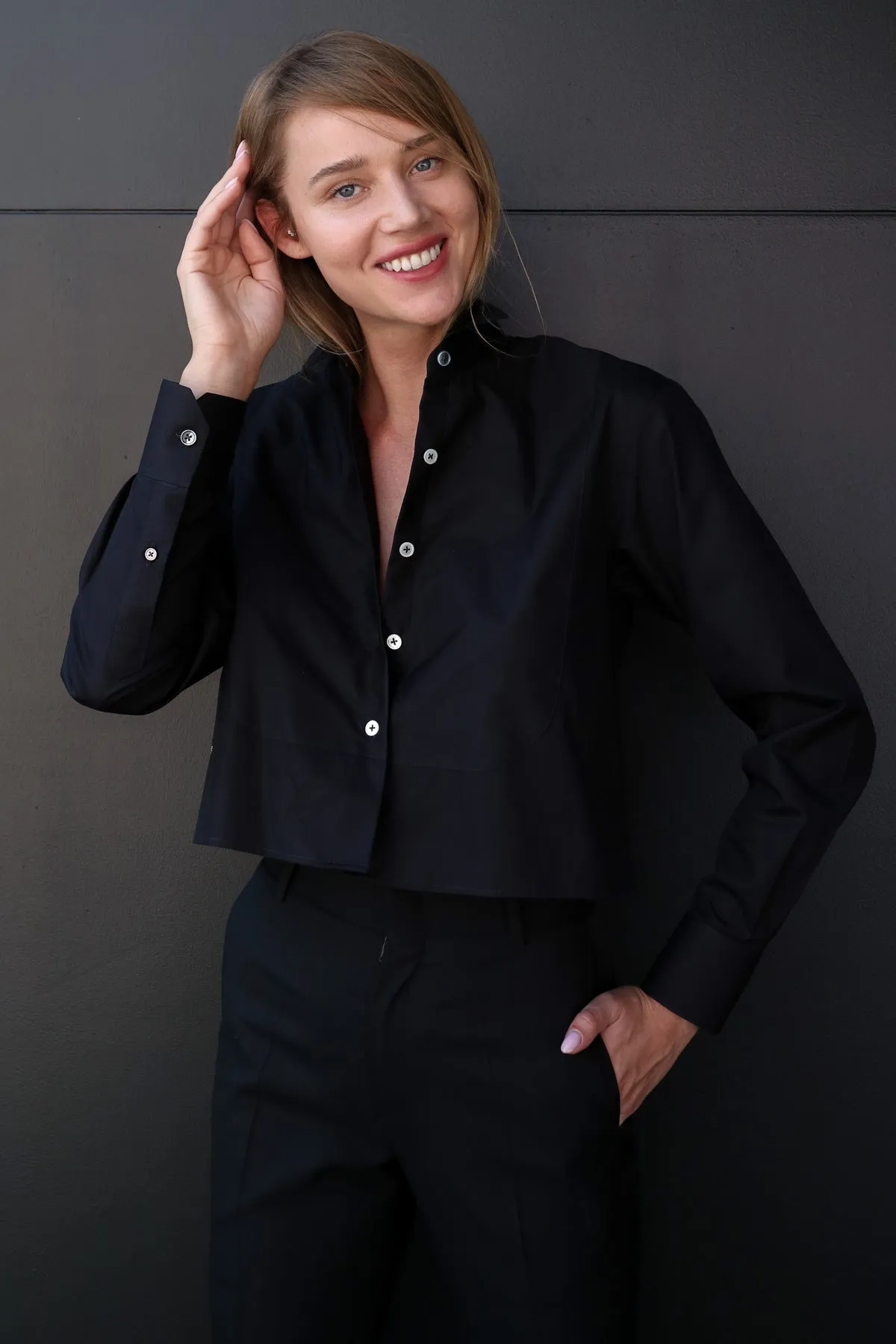 CROPPED TUXEDO SHIRT IN BLACK sold by Chava Studio product image thumbnail 5