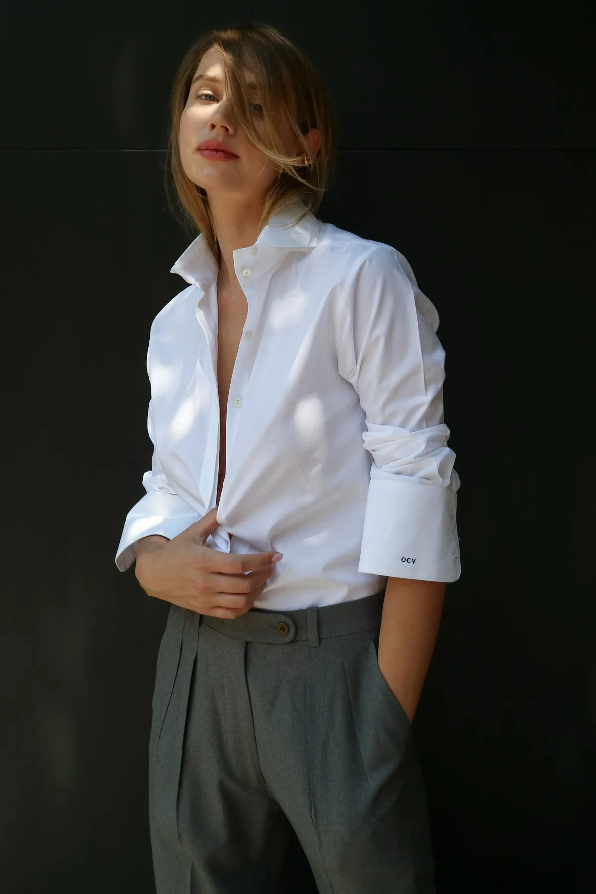 MARIO SLIM BUTTON DOWN WITH HIGH COLLAR BAND sold by Chava Studio product image thumbnail 2