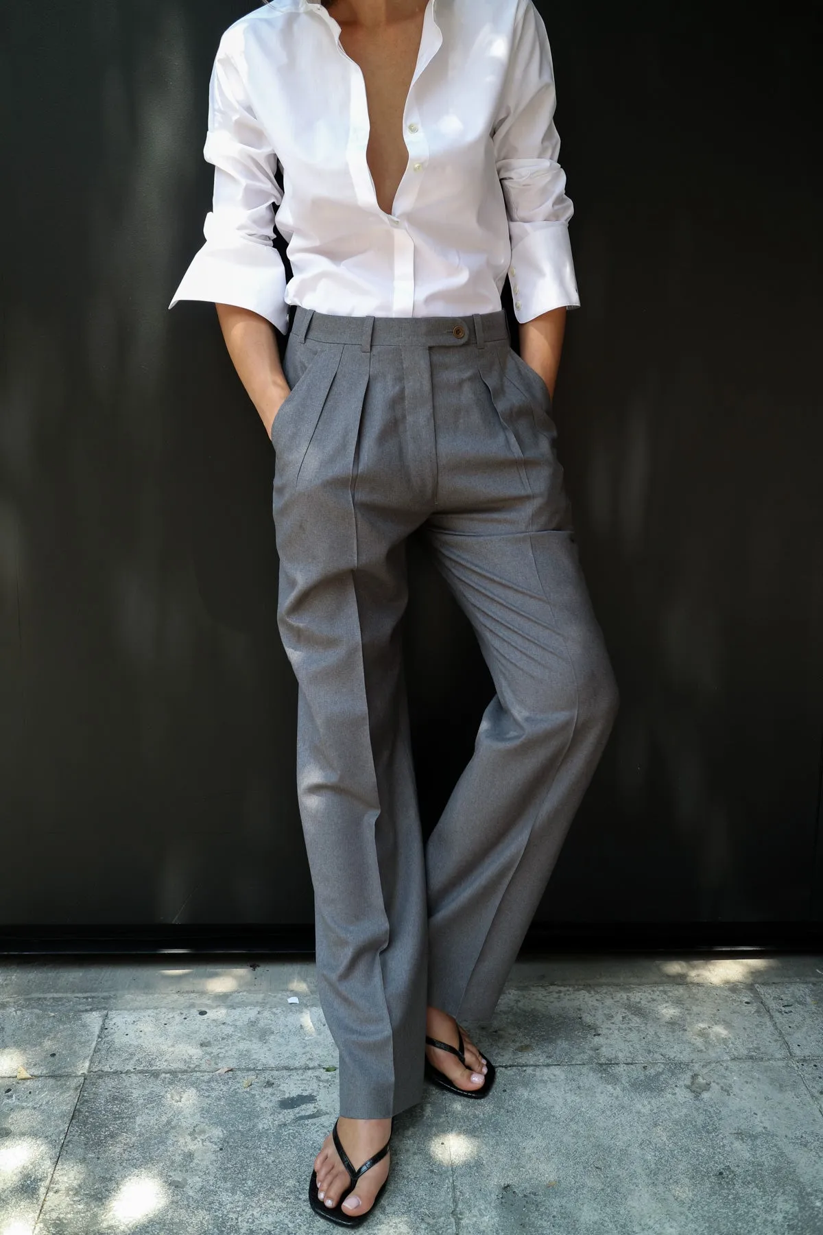WOOL PLEATED GARÇON PANT IN GRAY sold by Chava Studio product image thumbnail 3