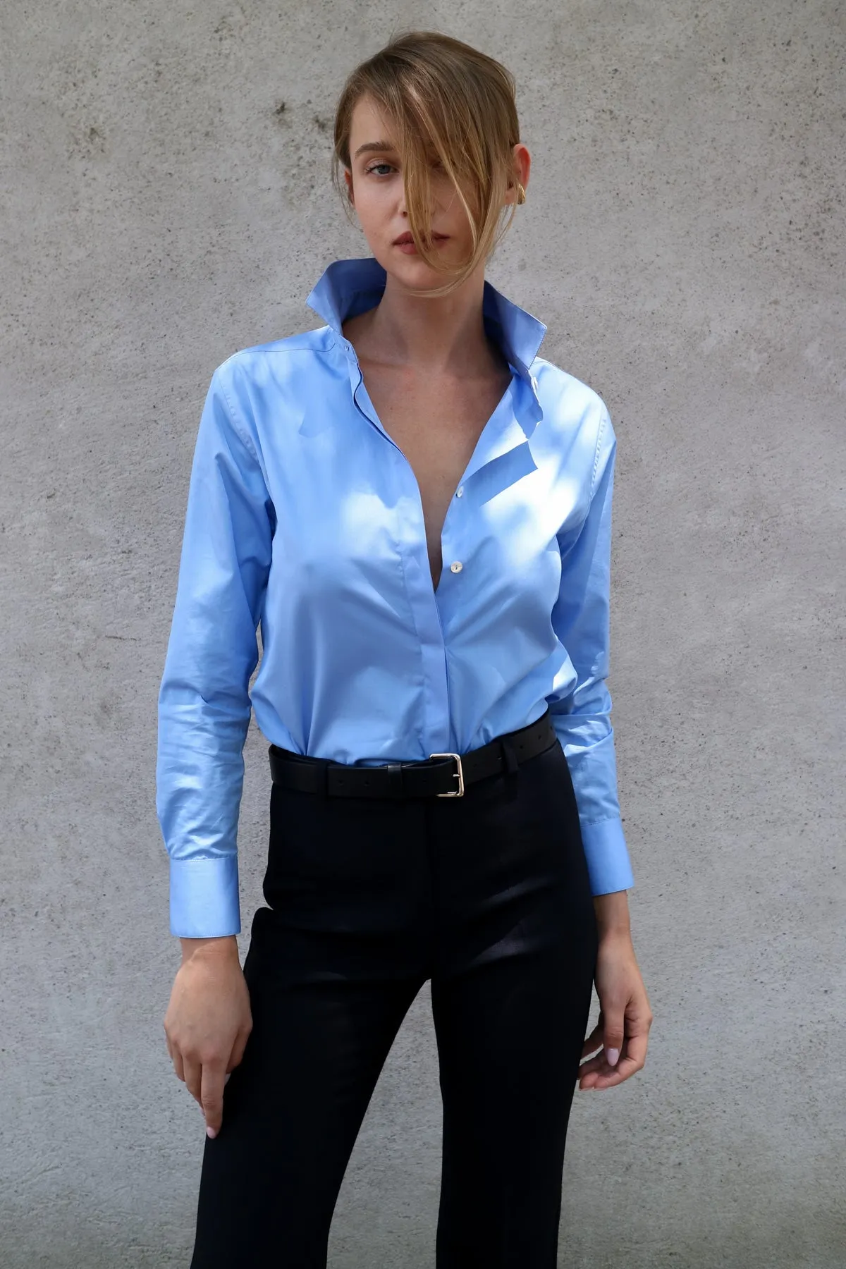 KARLA SLIM BUTTON-DOWN IN FRENCH BLUE - ALUMO SWISS COTTON sold by Chava Studio product image thumbnail 5
