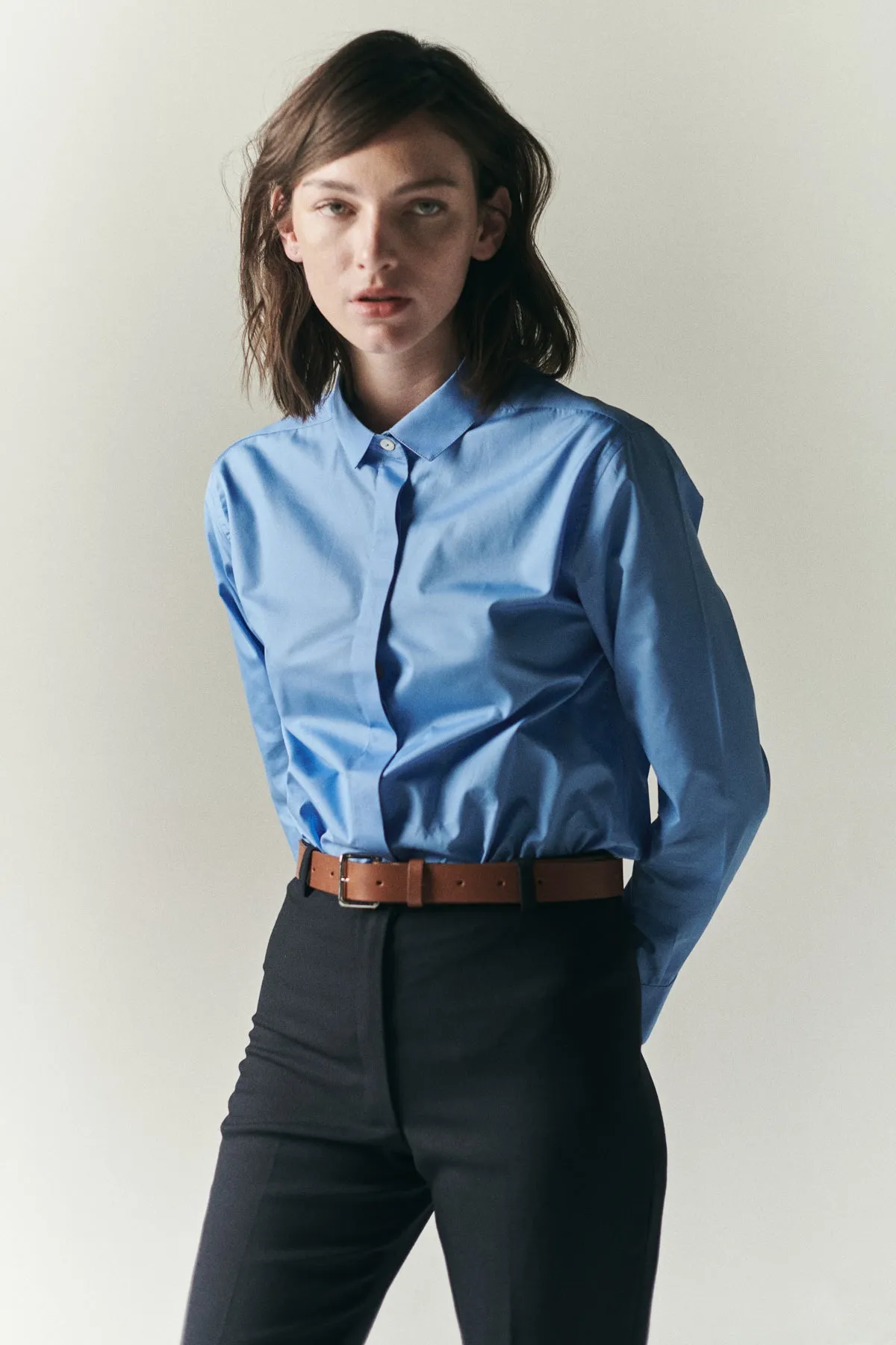 KARLA SLIM BUTTON-DOWN IN FRENCH BLUE - ALUMO SWISS COTTON sold by Chava Studio product image thumbnail 3