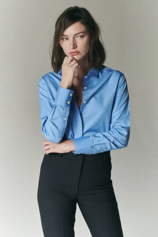 KARLA SLIM BUTTON-DOWN IN FRENCH BLUE made by Chava Studio