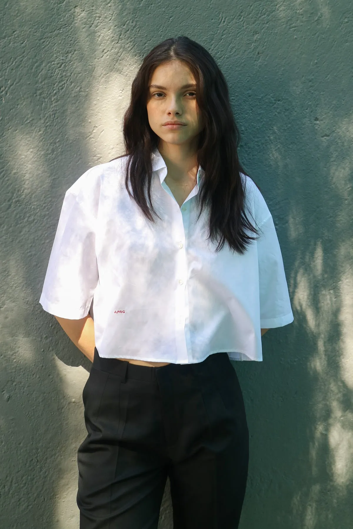 INES CROPPED OVERSIZED SHIRT IN WHITE POPLIN sold by Chava Studio product image thumbnail 3