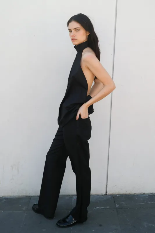LETY BACKLESS TUNIC IN BLACK POPLIN made by Chava Studio