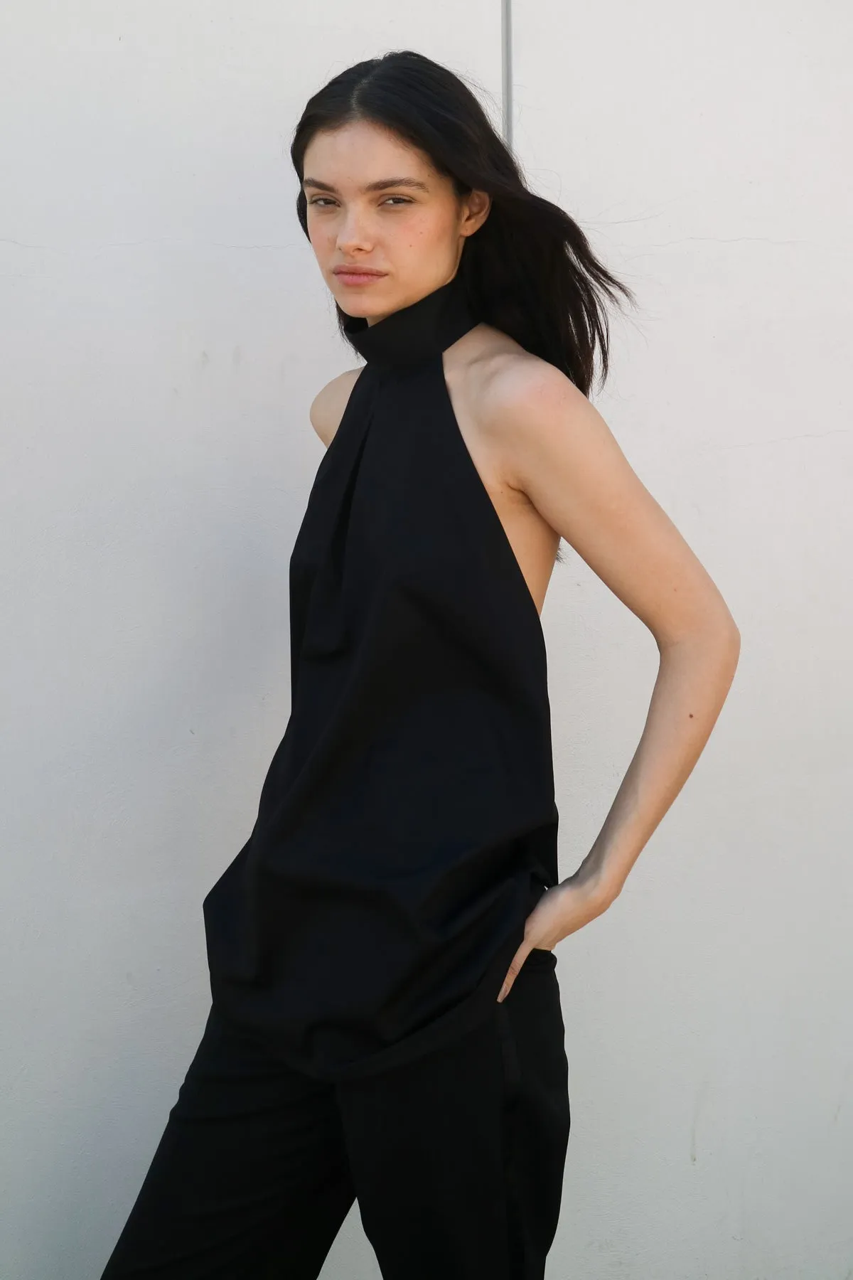 LETY BACKLESS TUNIC IN BLACK POPLIN - IBIEFFE ITALIAN COTTON sold by Chava Studio product image thumbnail 2