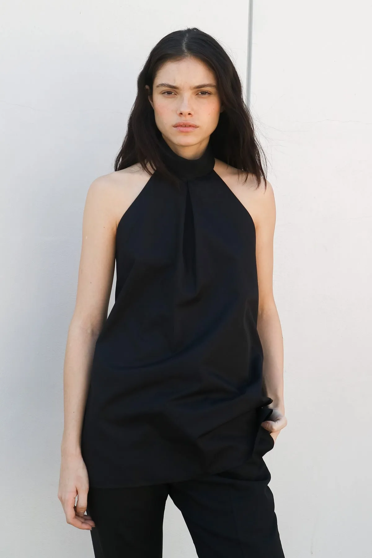 LETY BACKLESS TUNIC IN BLACK POPLIN - IBIEFFE ITALIAN COTTON sold by Chava Studio product image thumbnail 3