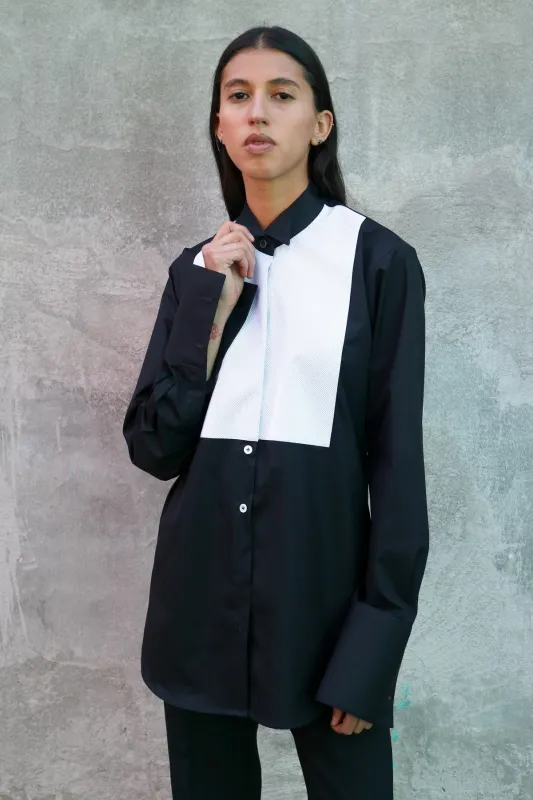TUXEDO SHIRT IN BLACK made by Chava Studio