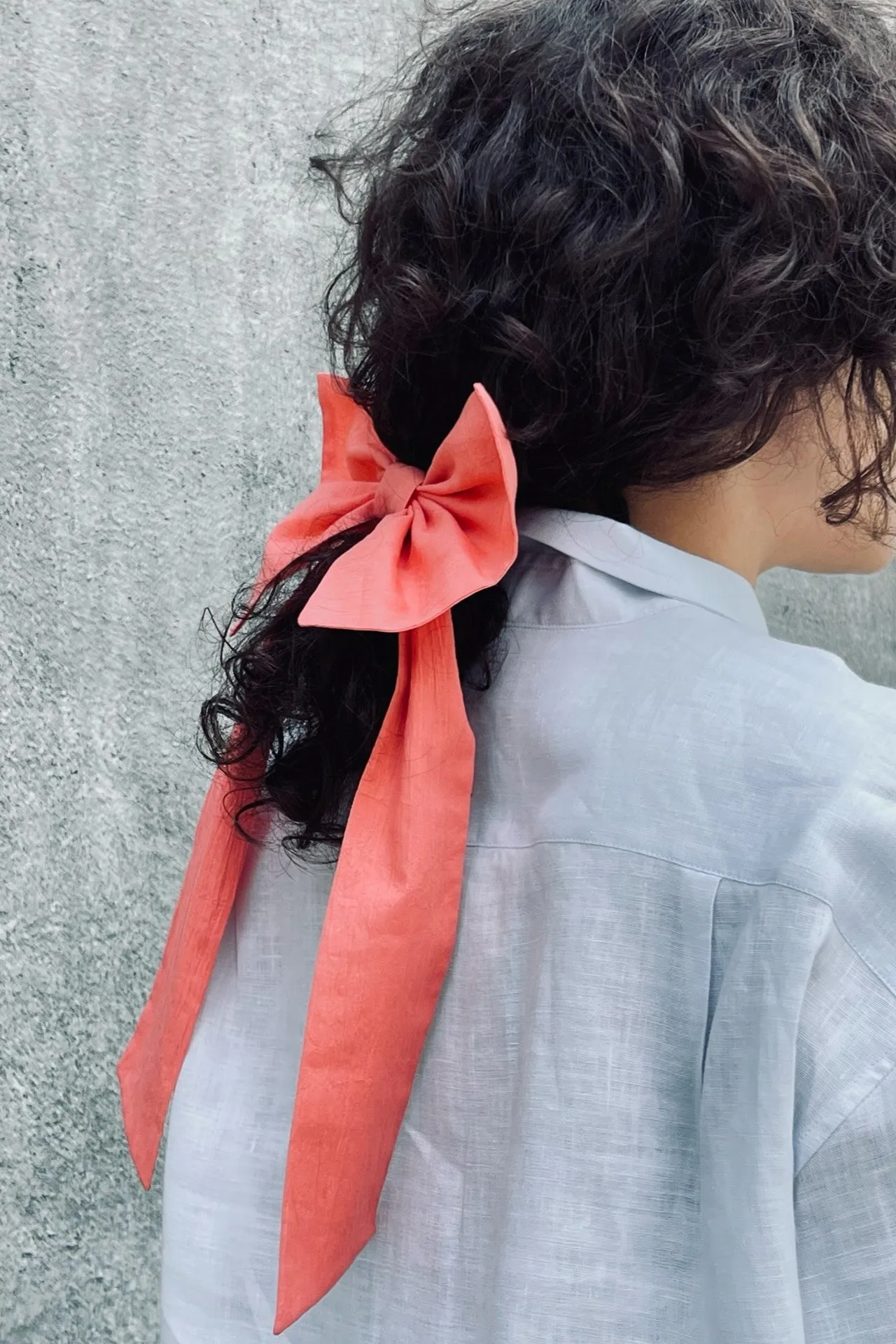 BOW HAIR CLIP IN CORAL COTTON VOILE sold by Chava Studio product image thumbnail 2