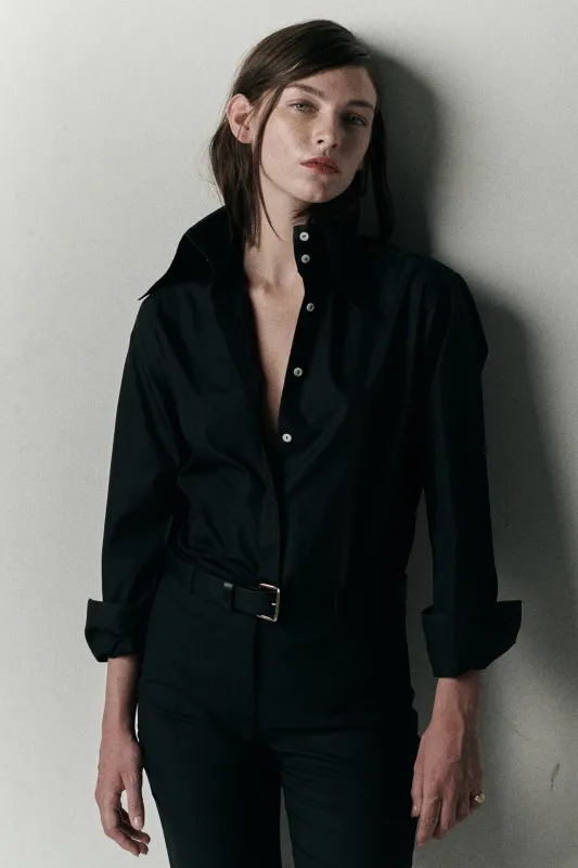 COLLAR SHIRT IN BLACK made by Chava Studio