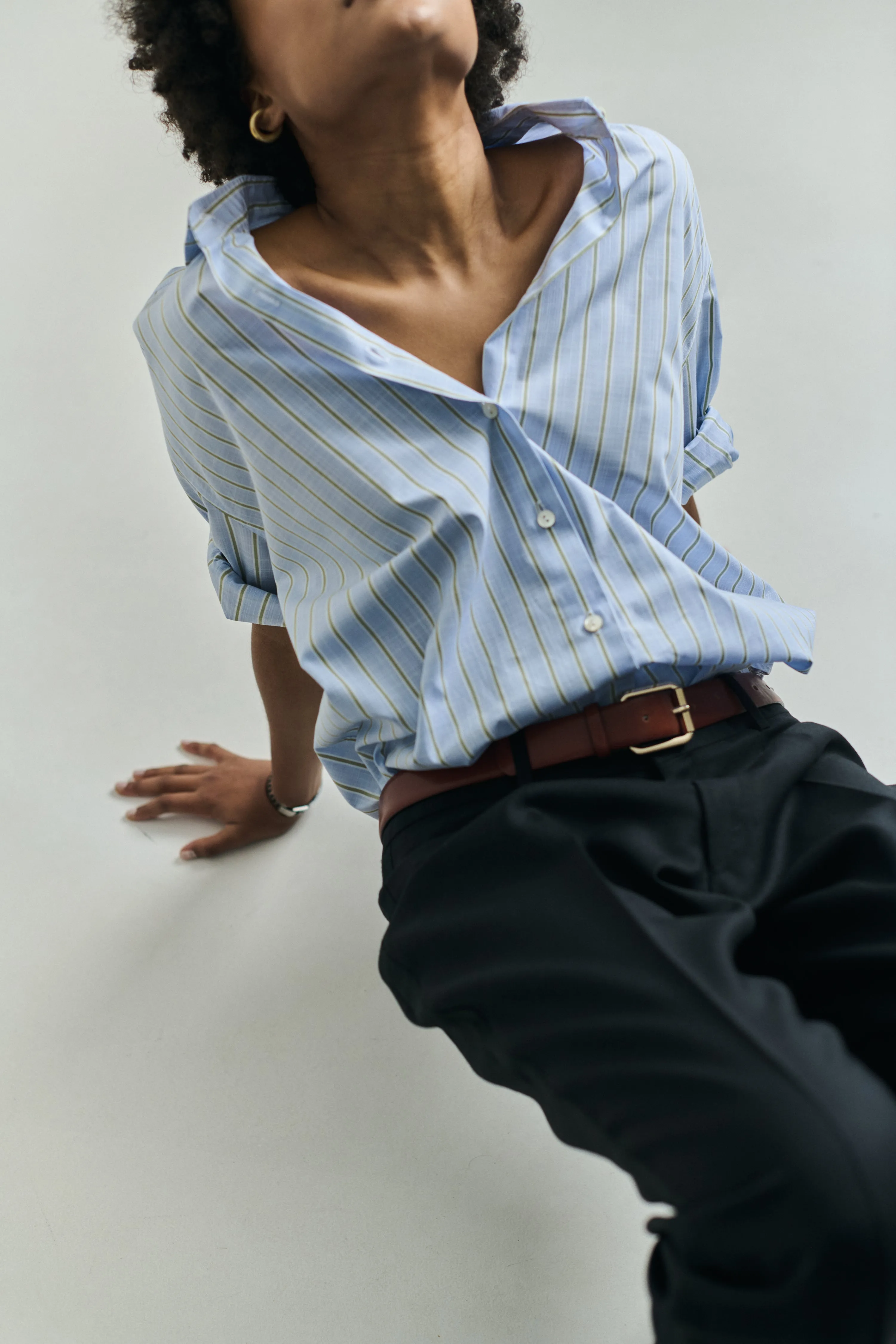 INES OVERSIZED SHIRT IN BLUE & GREEN STRIPES - IBIEFFE ITALIAN COTTON sold by Chava Studio product image thumbnail 4