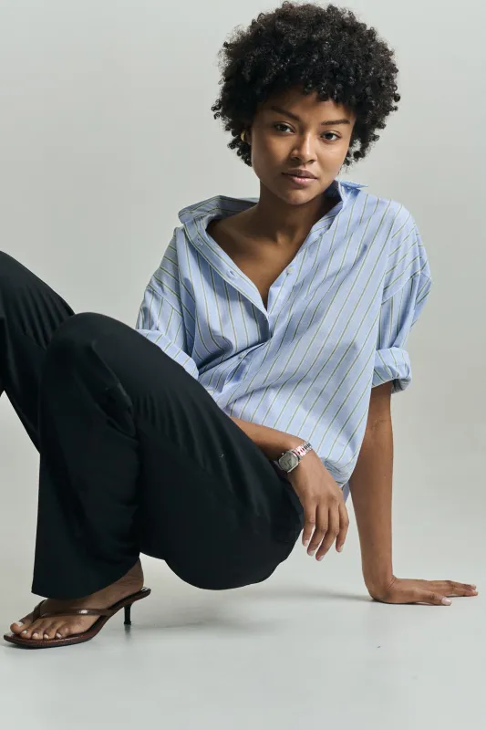 INES OVERSIZED SHIRT IN BLUE & GREEN STRIPES made by Chava Studio