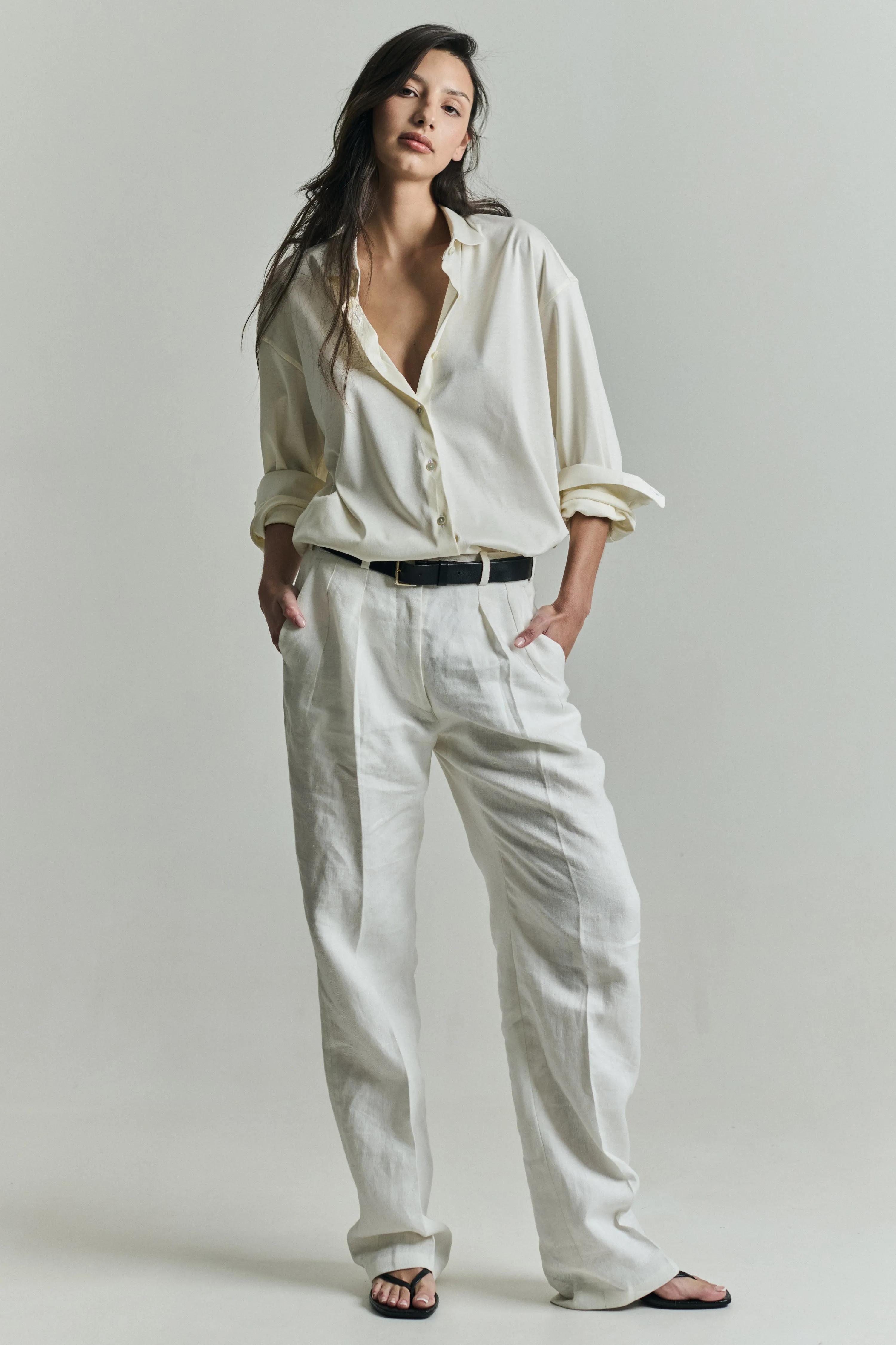 INES OVERSIZED SHIRT IN CREAM SWISS JERSEY sold by Chava Studio