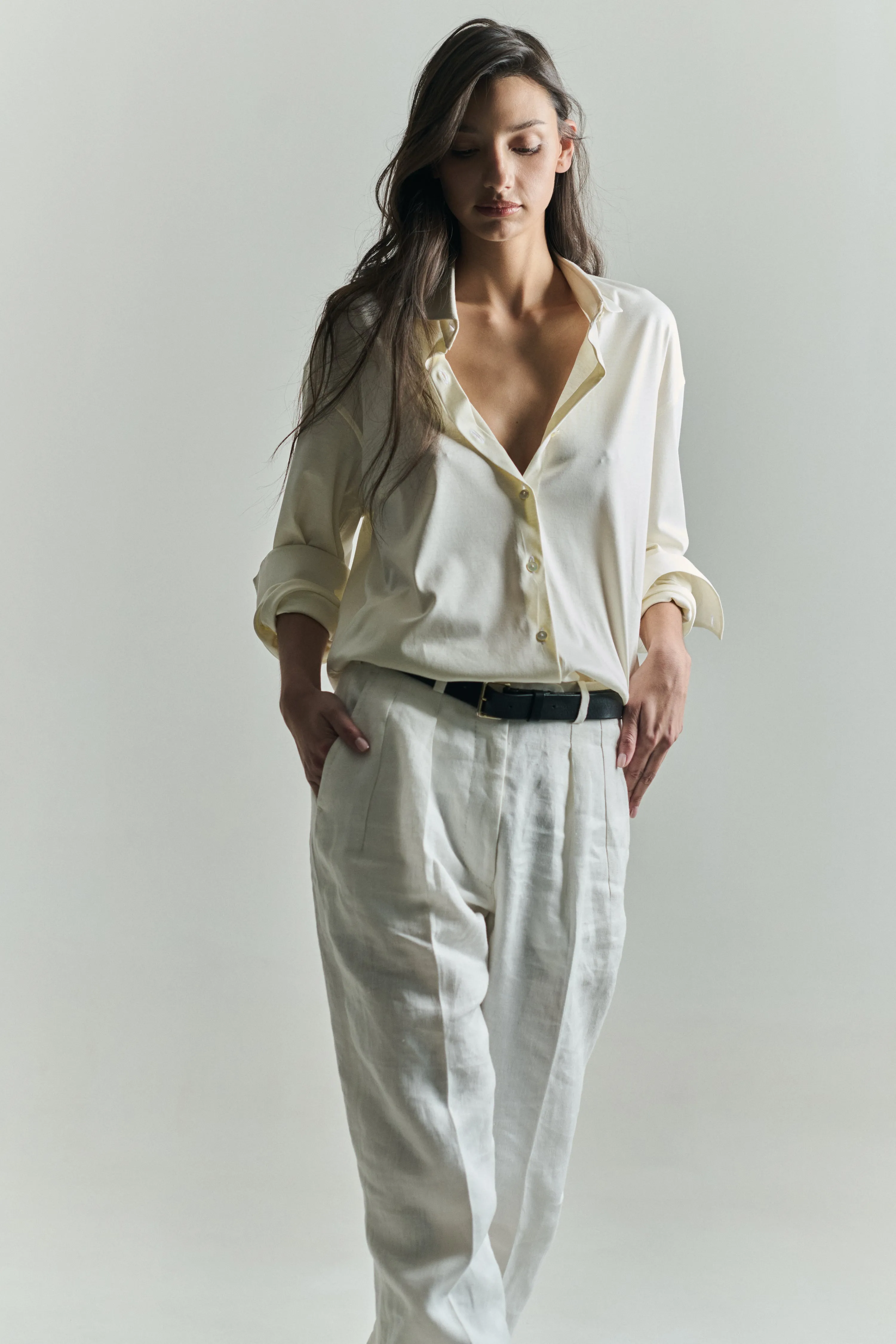 INES OVERSIZED SHIRT IN CREAM SWISS JERSEY sold by Chava Studio product image thumbnail 3
