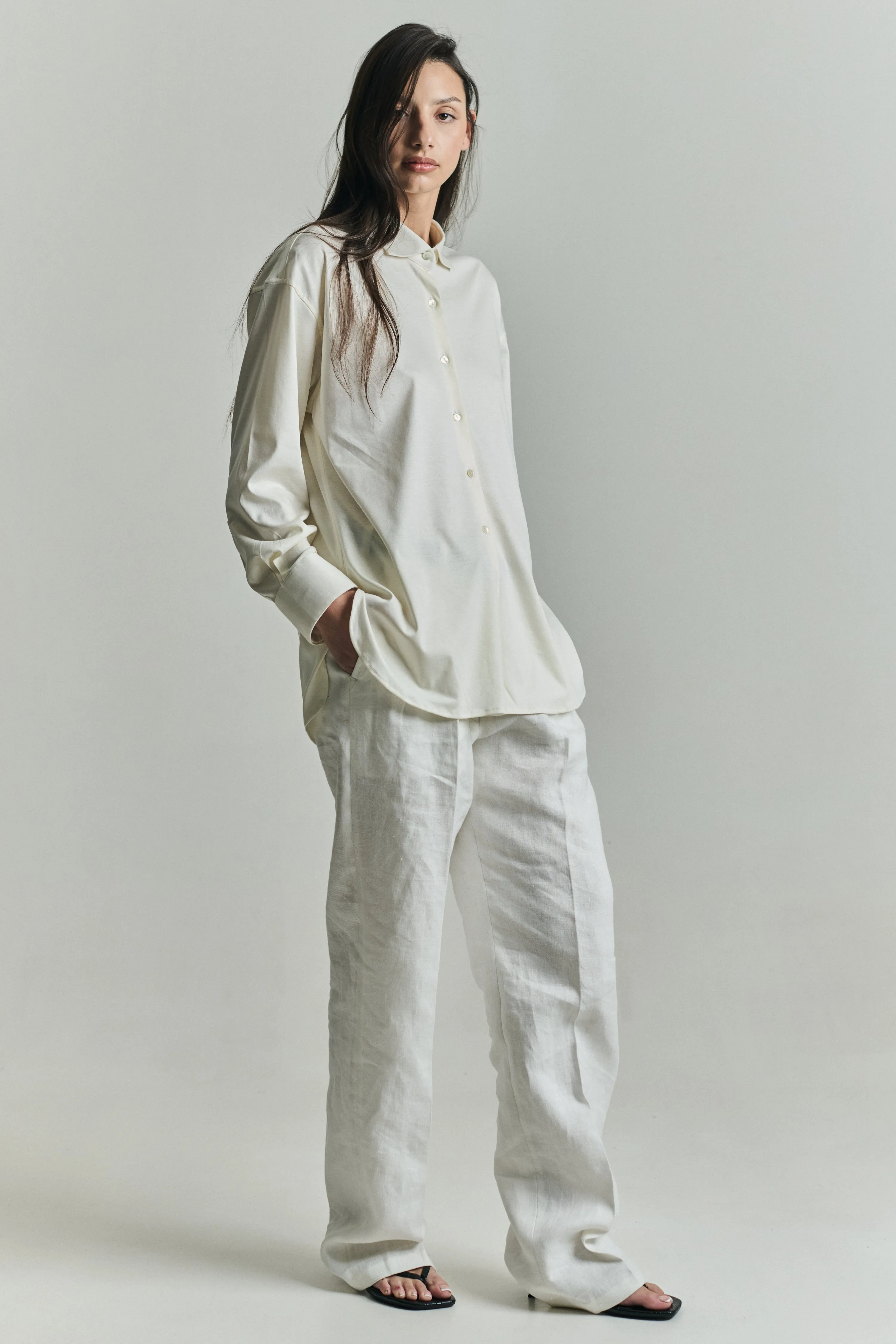 INES OVERSIZED SHIRT IN CREAM SWISS JERSEY sold by Chava Studio product image thumbnail 4