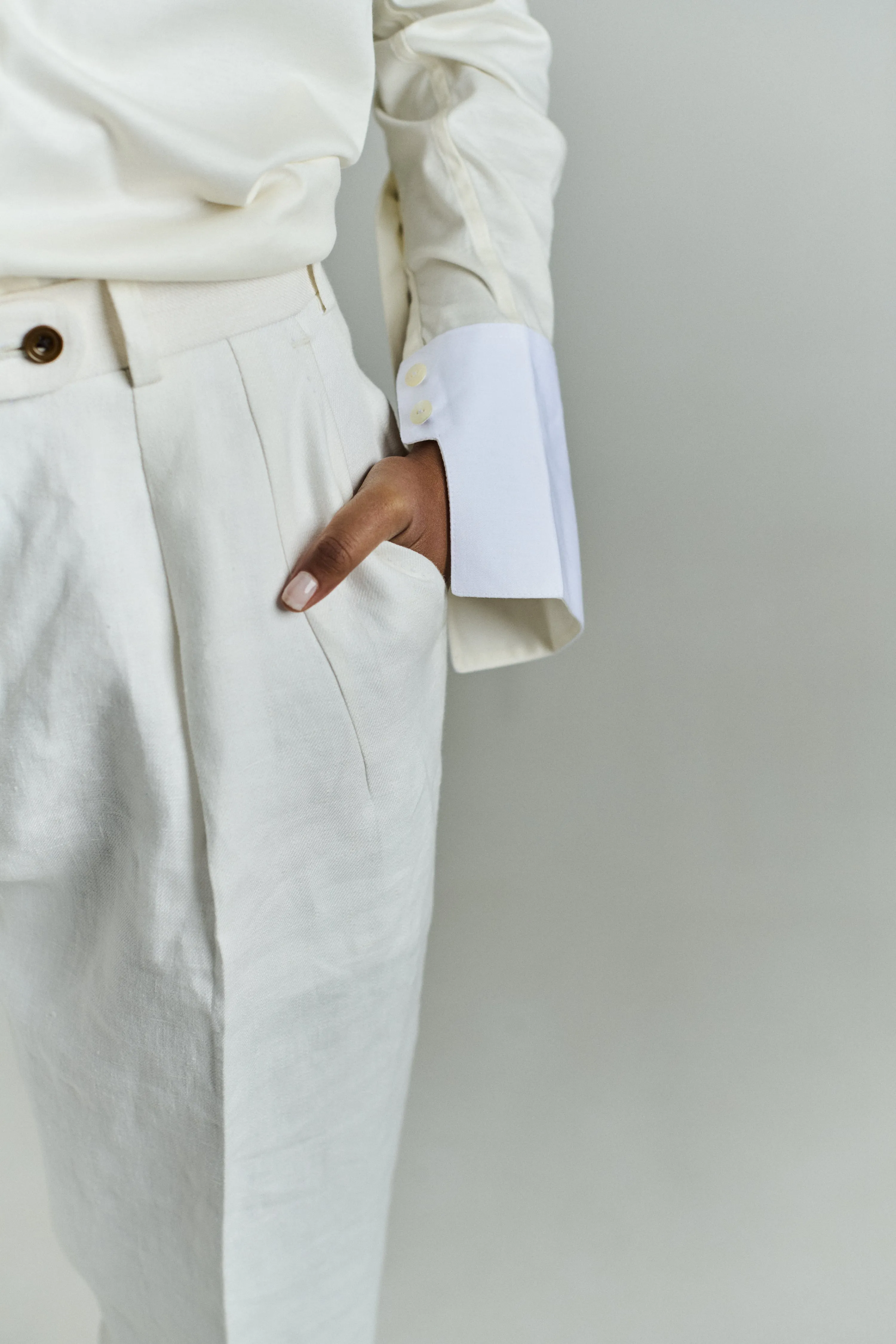 KARLA SLIM BUTTON-DOWN IN CREAM SWISS JERSEY COTTON sold by Chava Studio product image thumbnail 3