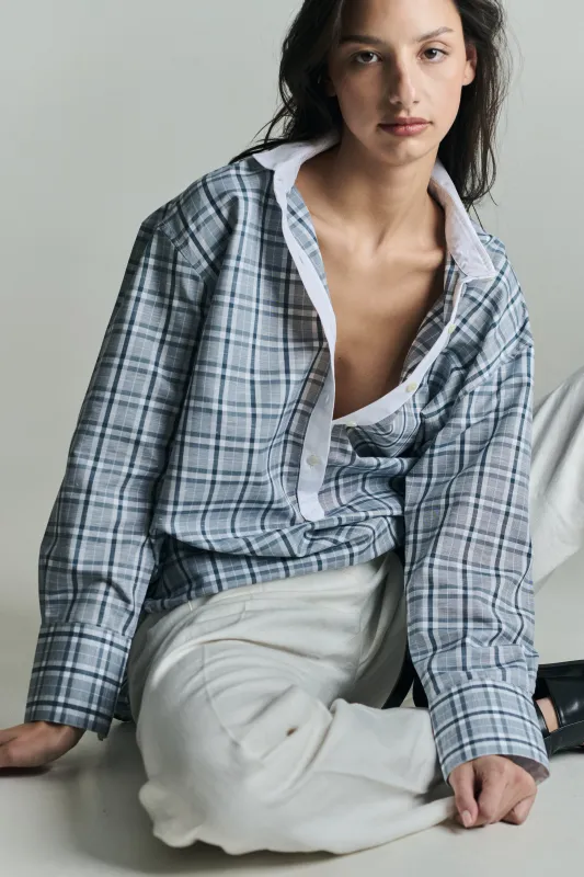 BETI RUGBY OVERSIZED SHIRT IN CHECKED LINEN COTTON made by Chava Studio