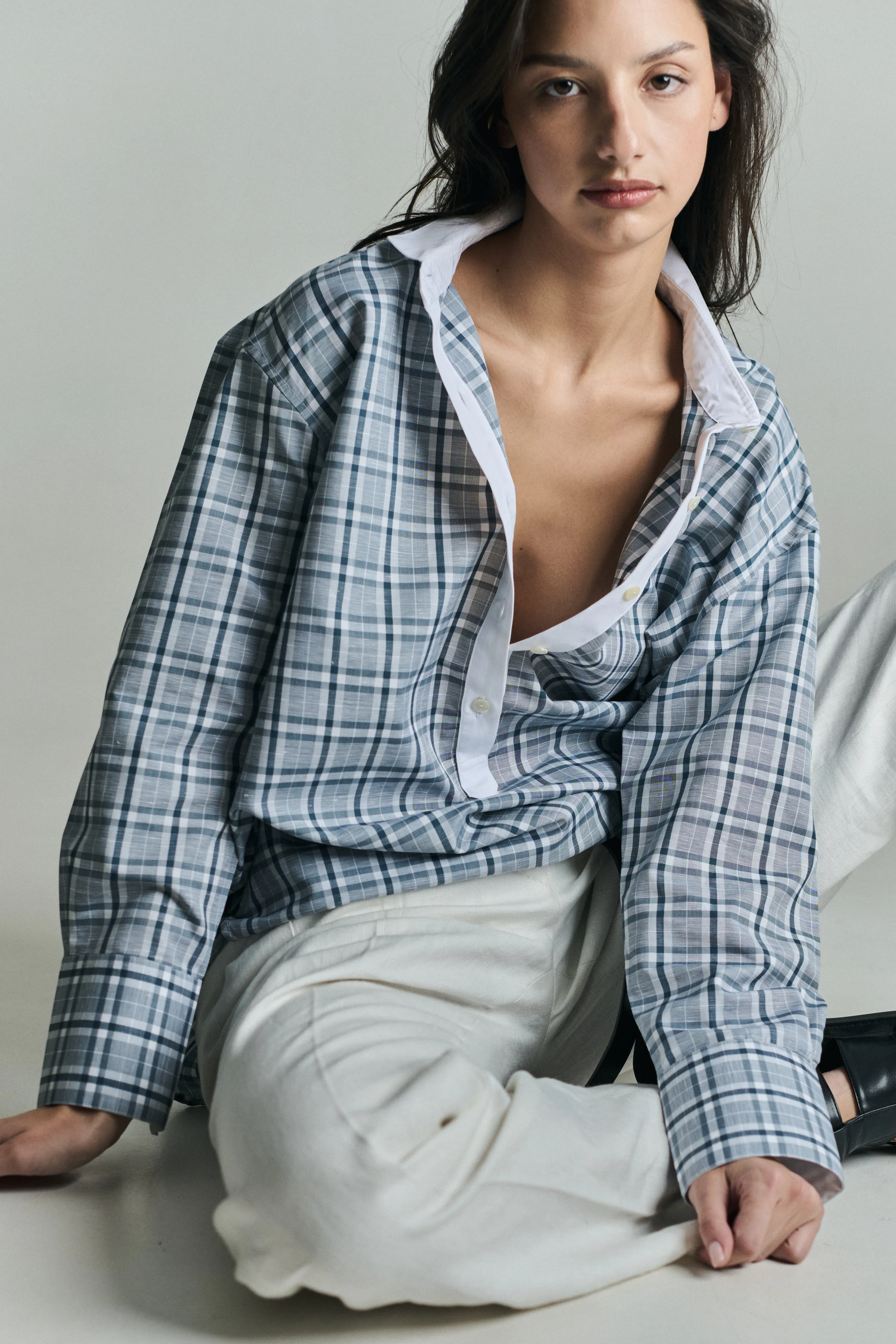 BETI RUGBY OVERSIZED SHIRT IN CHECKED LINEN COTTON sold by Chava Studio
