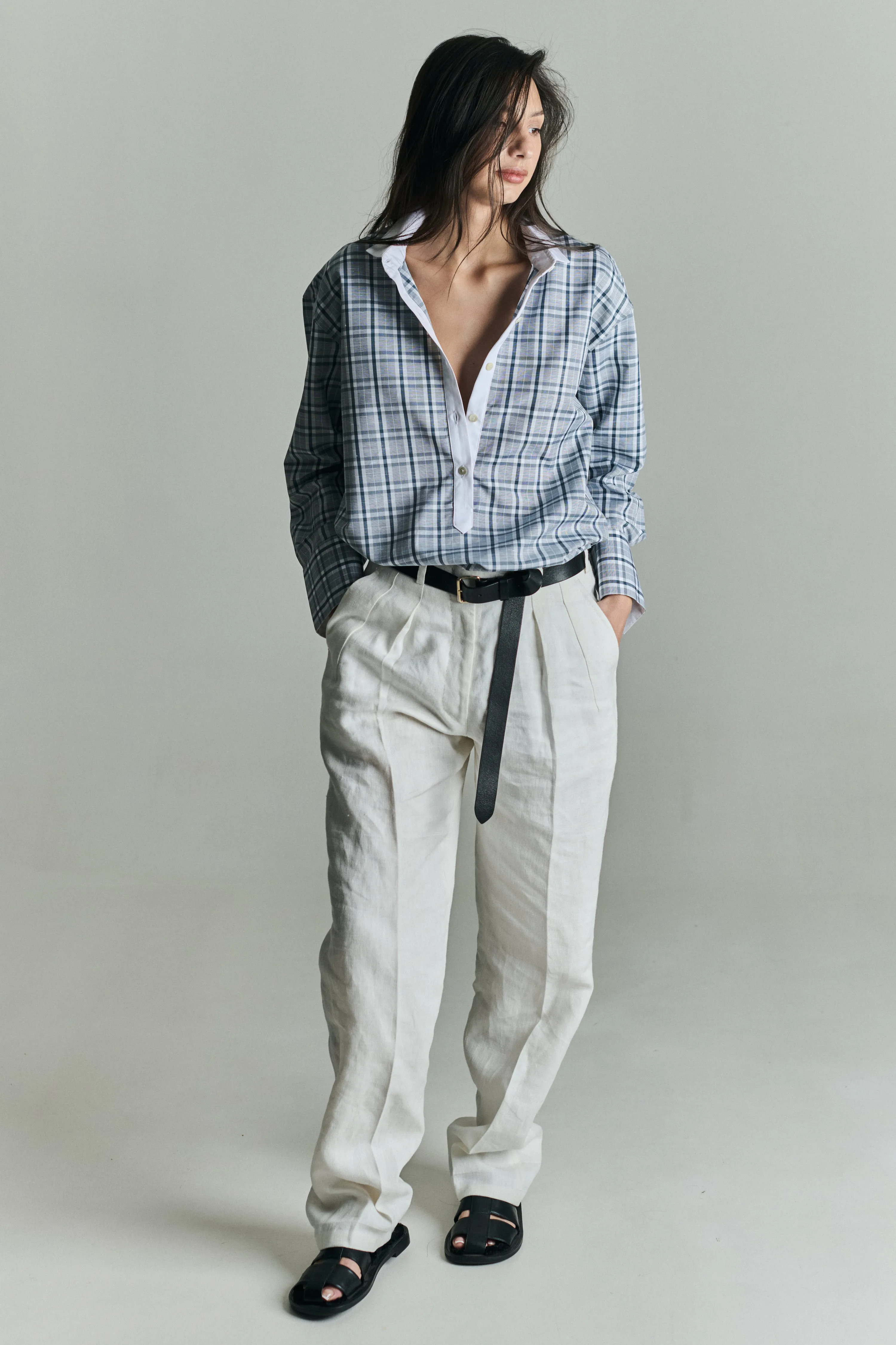 BETI RUGBY OVERSIZED SHIRT IN CHECKED LINEN COTTON sold by Chava Studio product image thumbnail 4