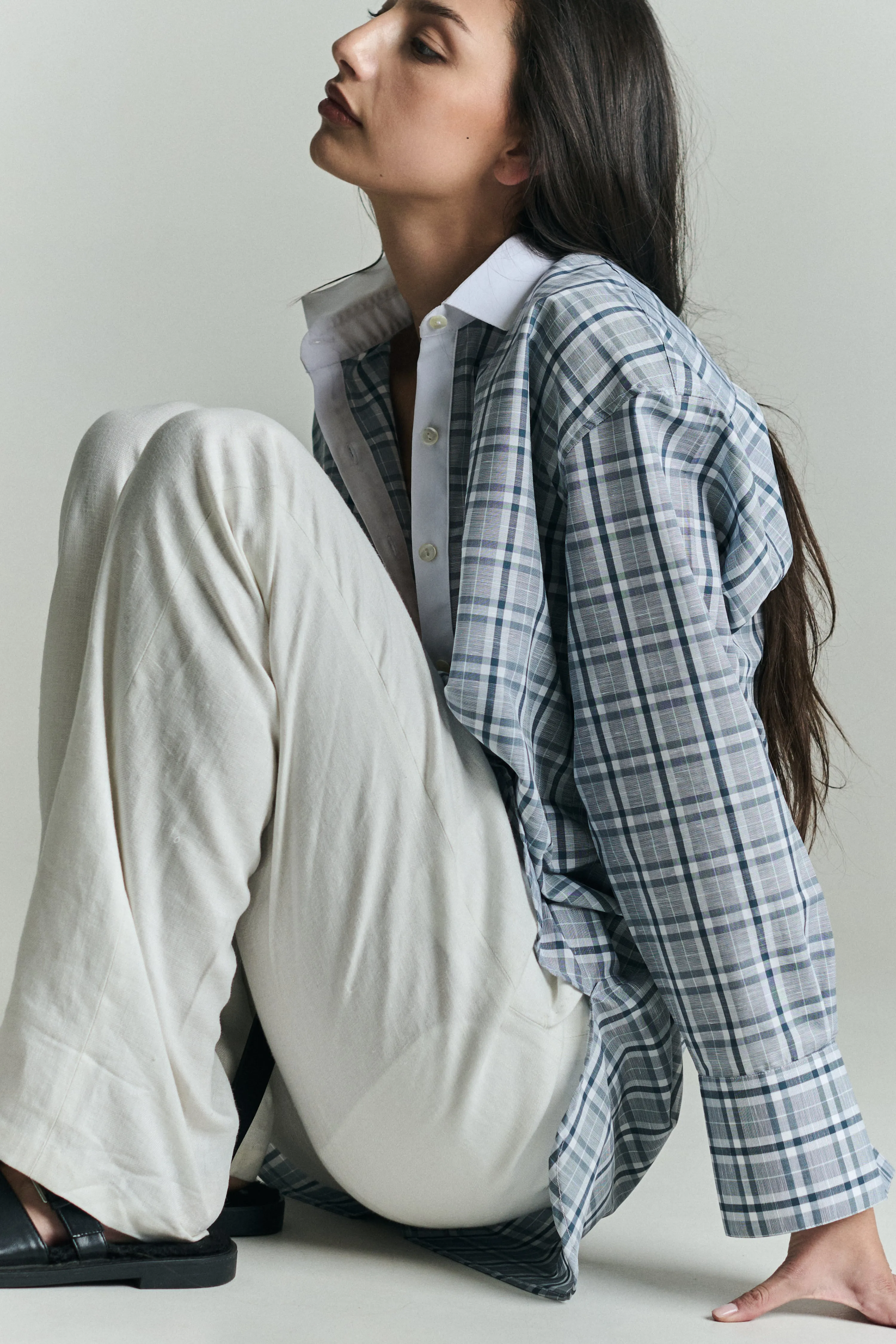 BETI RUGBY OVERSIZED SHIRT IN CHECKED LINEN COTTON sold by Chava Studio product image thumbnail 2