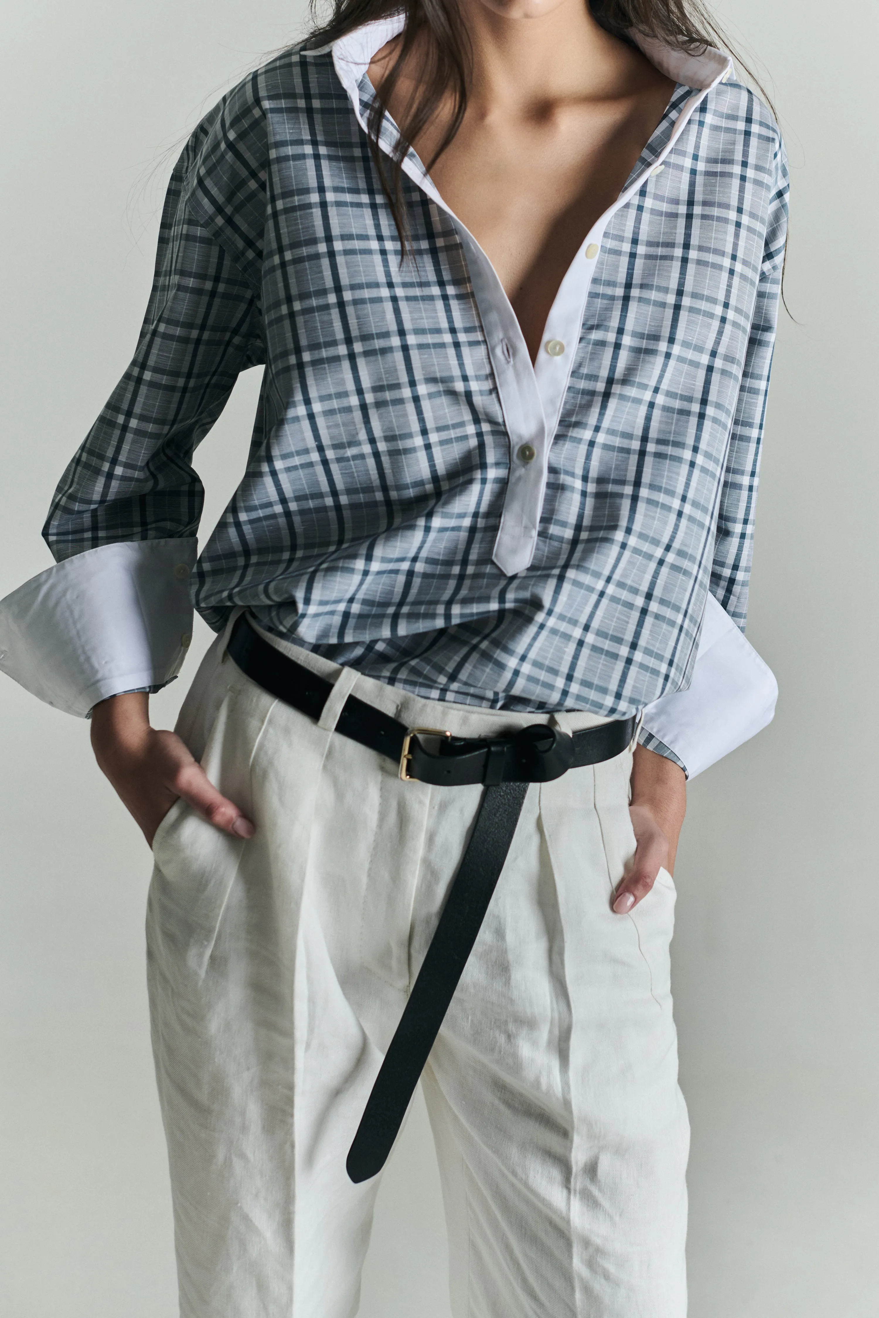 BETI RUGBY OVERSIZED SHIRT IN CHECKED LINEN COTTON sold by Chava Studio product image thumbnail 5