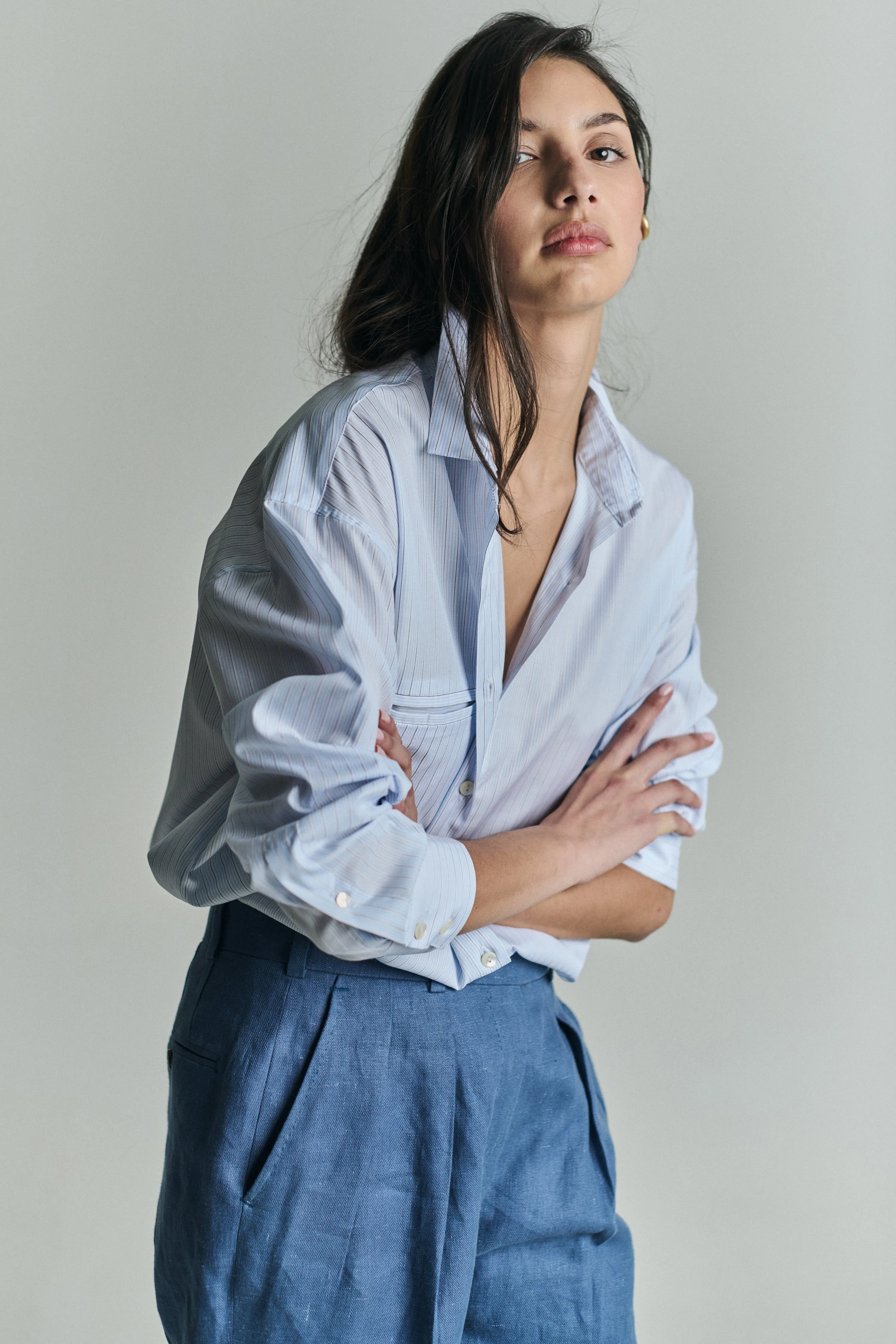 BETI OVERSIZED SUMMER SHIRT IN BLUE STRIPE sold by Chava Studio product image thumbnail 3