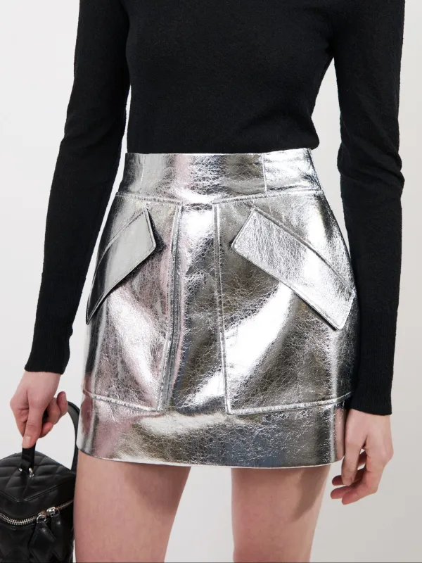 The Cherry skirt in metallic silver made by Aknvas