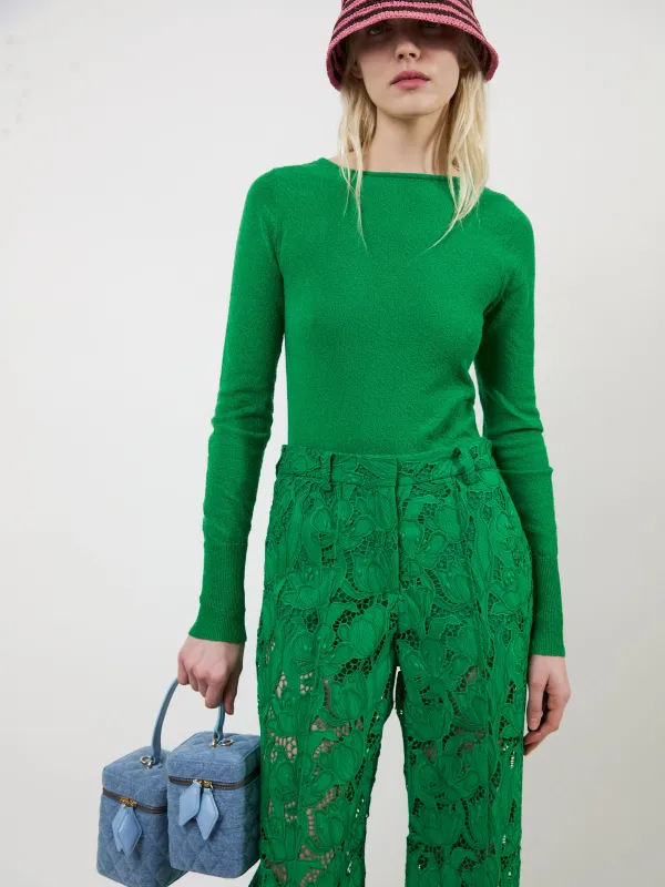 The Lily lace-up knit top in green made by Aknvas