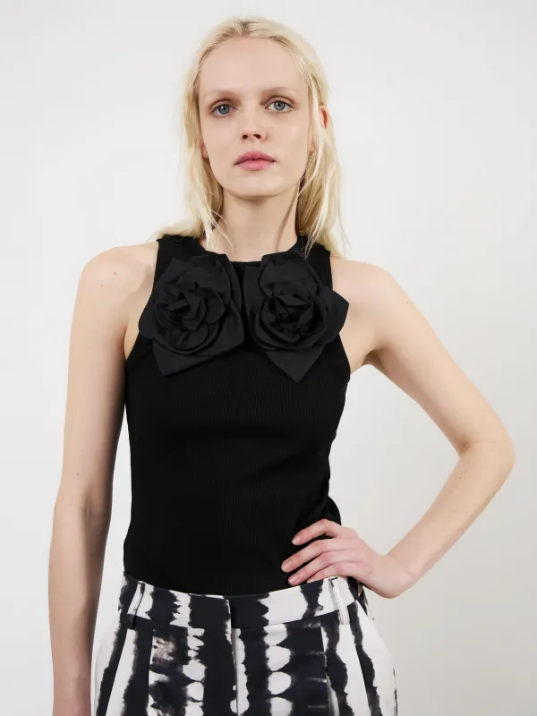 The Camille flower tank in black made by Aknvas