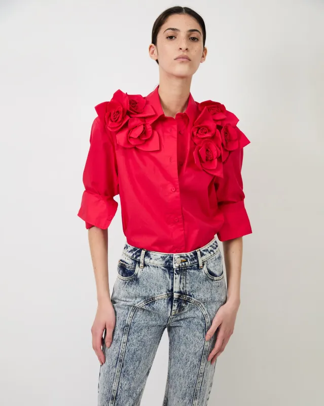 The Flor shirt in red made by Aknvas