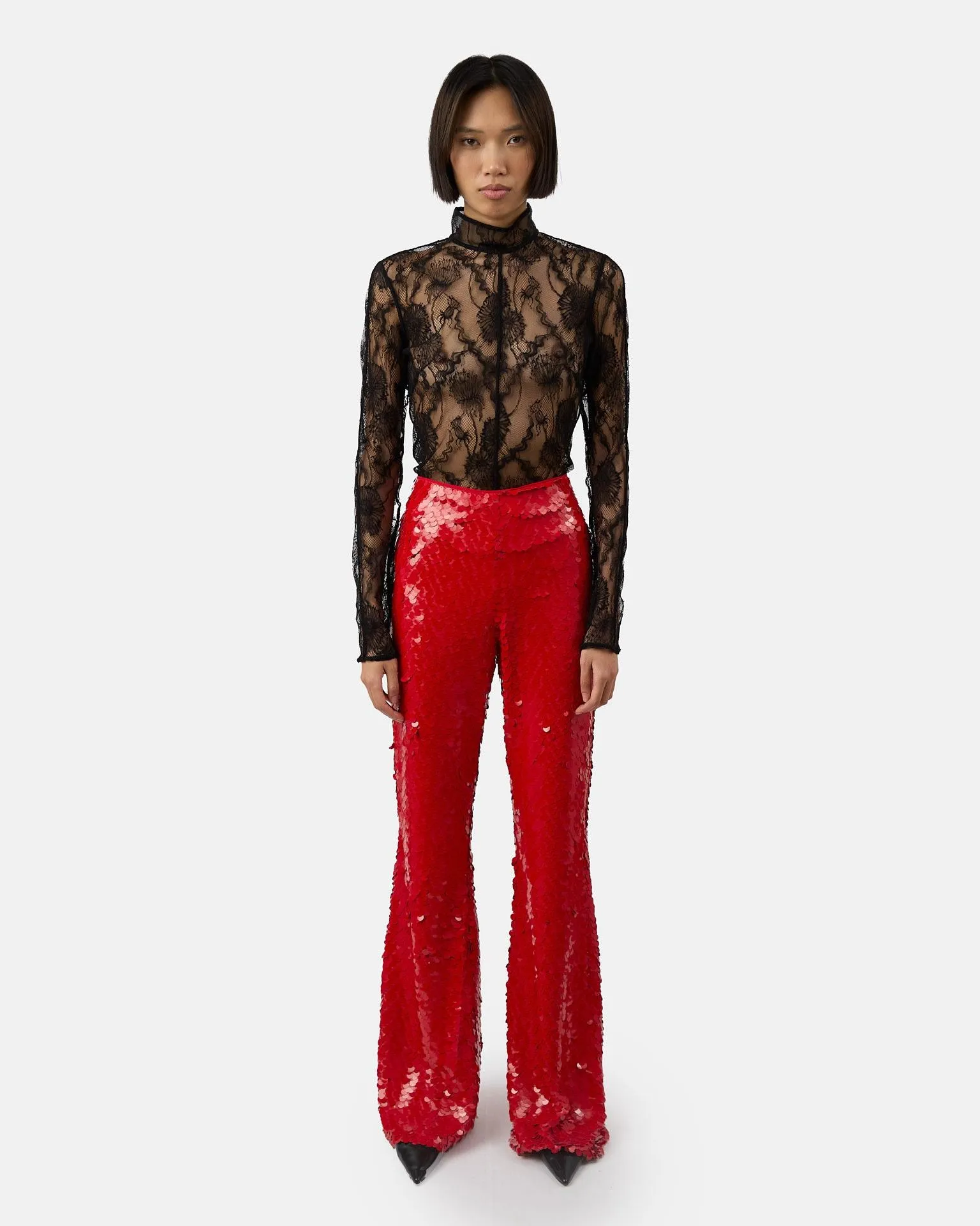 The Lennon pants in red sold by Aknvas