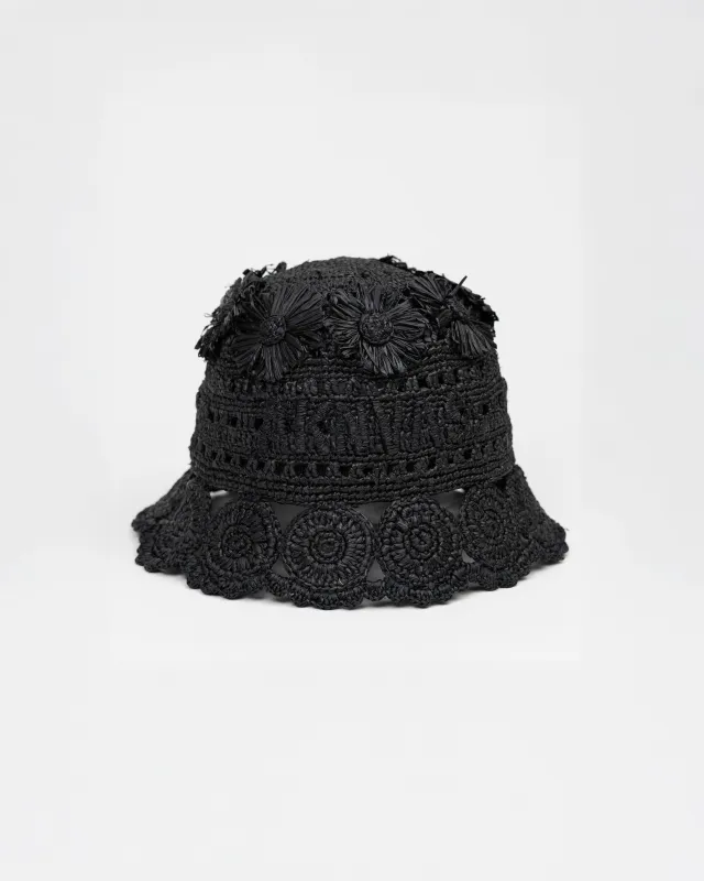 The Cass raffia bucket hat in black made by Aknvas