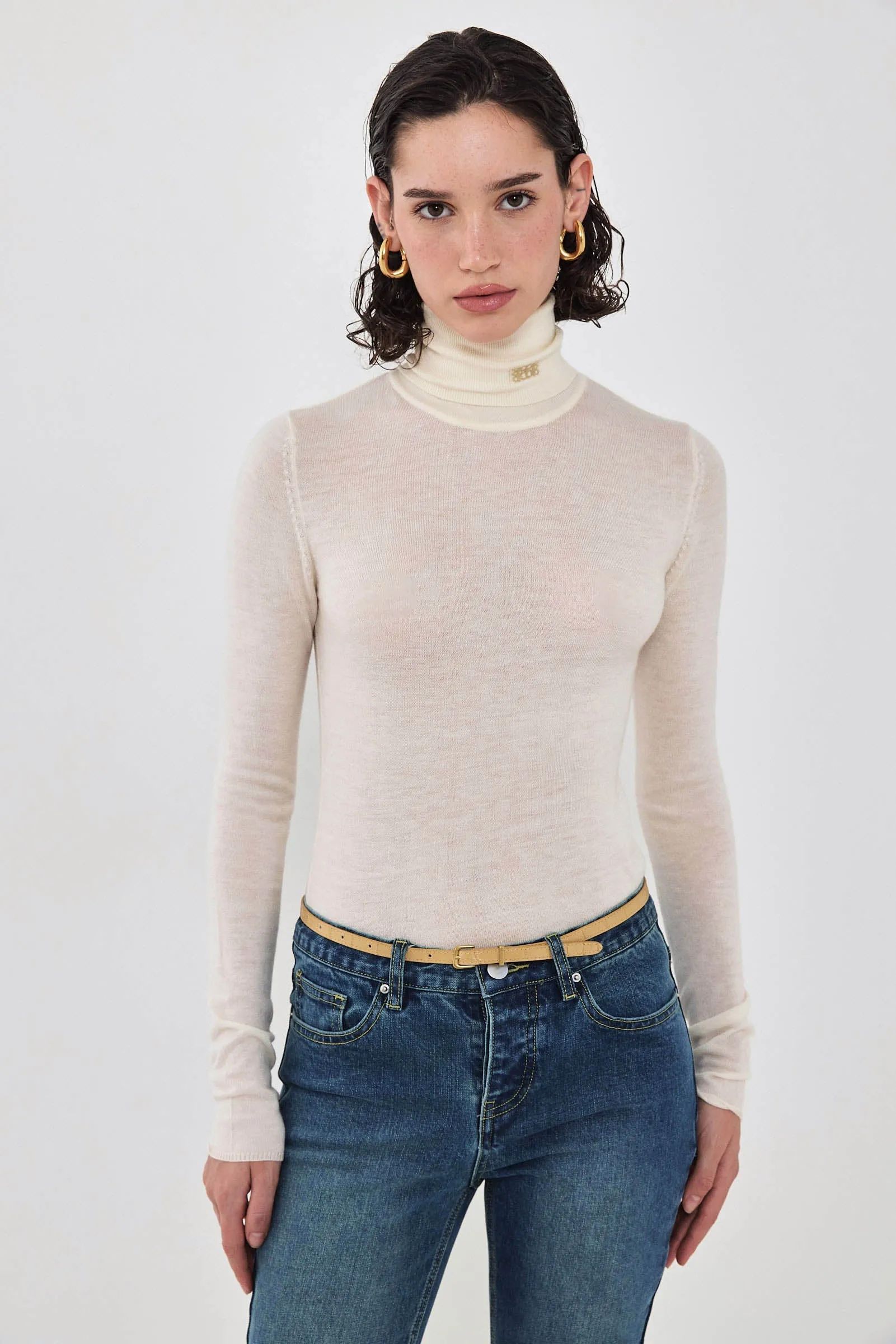 Lightweight Knitted Turtleneck Logo Top sold by Dé Rococo