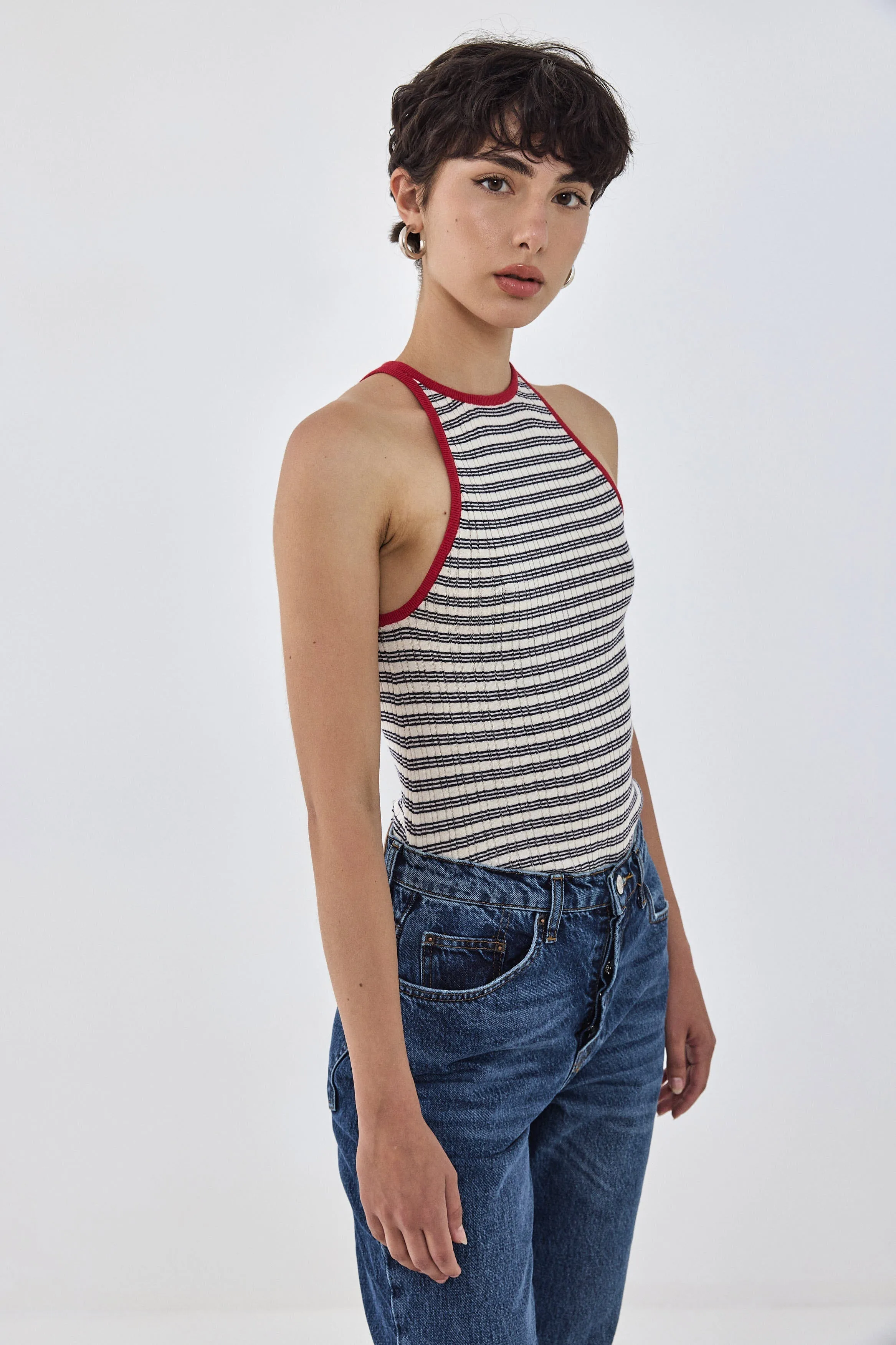 Striped Ribbed Racer Tank Top sold by Dé Rococo product image thumbnail 4