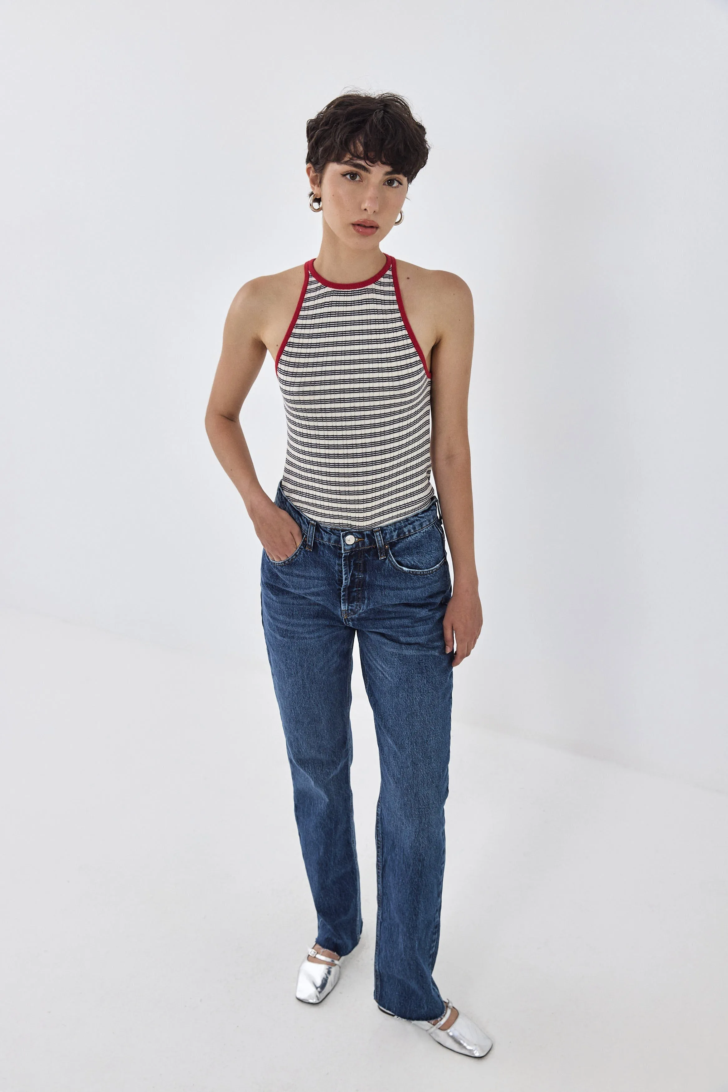 Striped Ribbed Racer Tank Top sold by Dé Rococo product image thumbnail 3