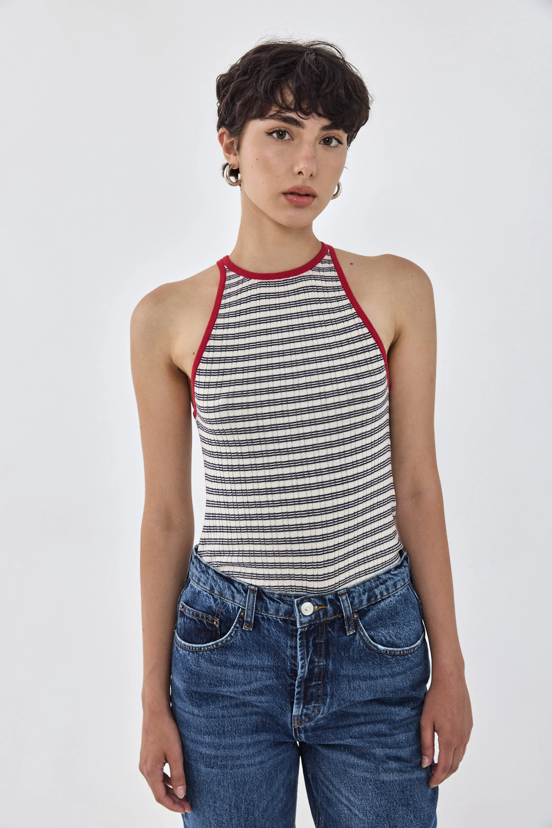 Striped Ribbed Racer Tank Top sold by Dé Rococo