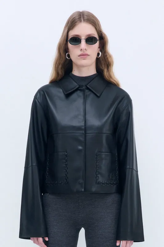 Stitch Detail Vegan Leather Jacket sold by Dé Rococo