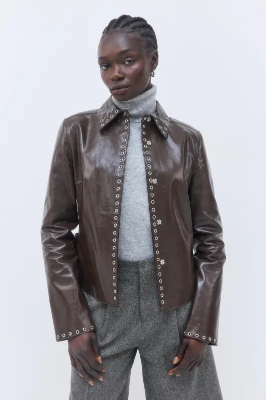 Studded Vegan Leather Fitted Jacket sold by Dé Rococo