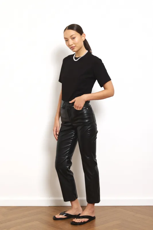 Vegan Leather sStraight Leg Pants in Black made by Dé Rococo