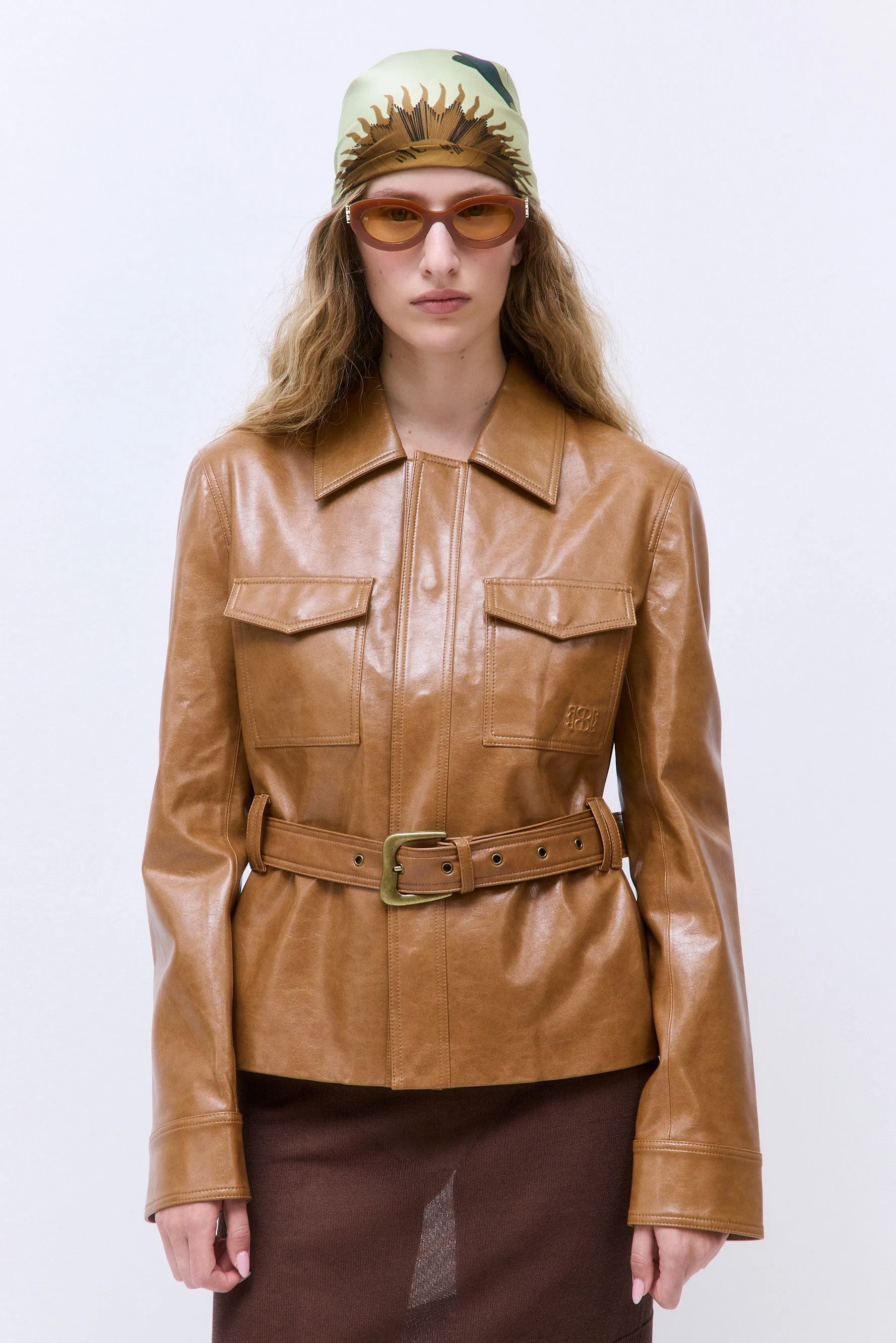Belted Vegan Leather Jacket sold by Dé Rococo