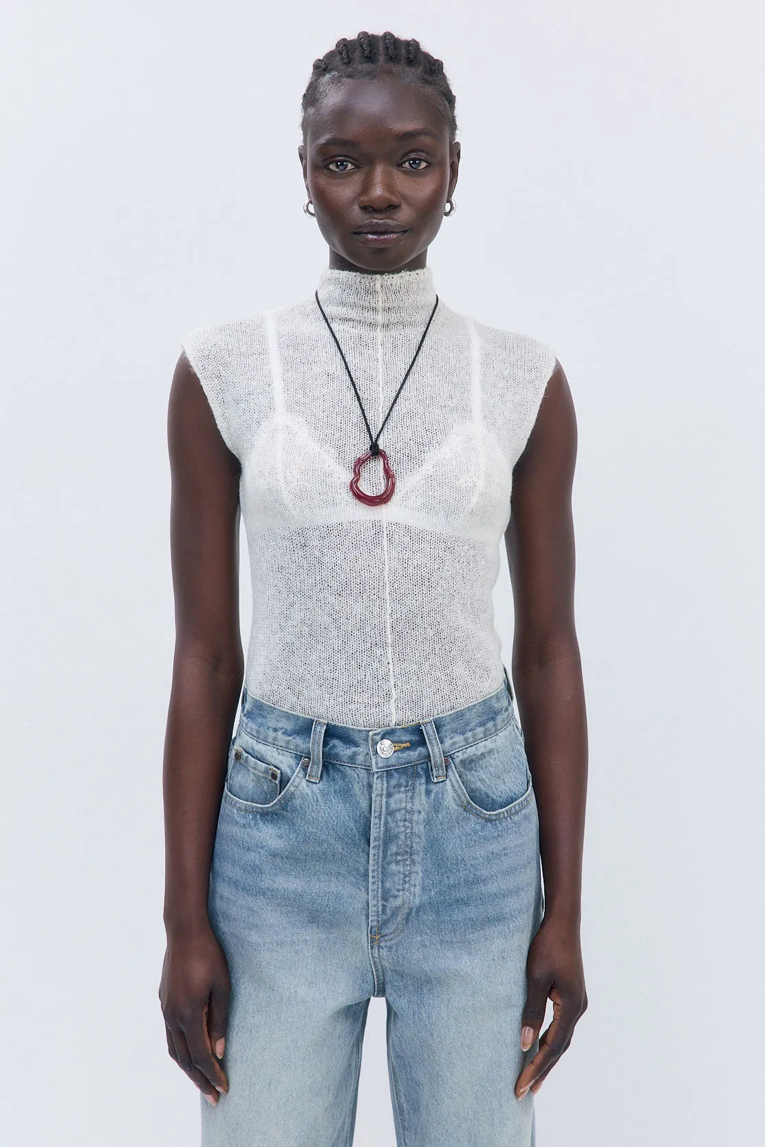 Fuzzy Sheer Mockneck Tank sold by Dé Rococo