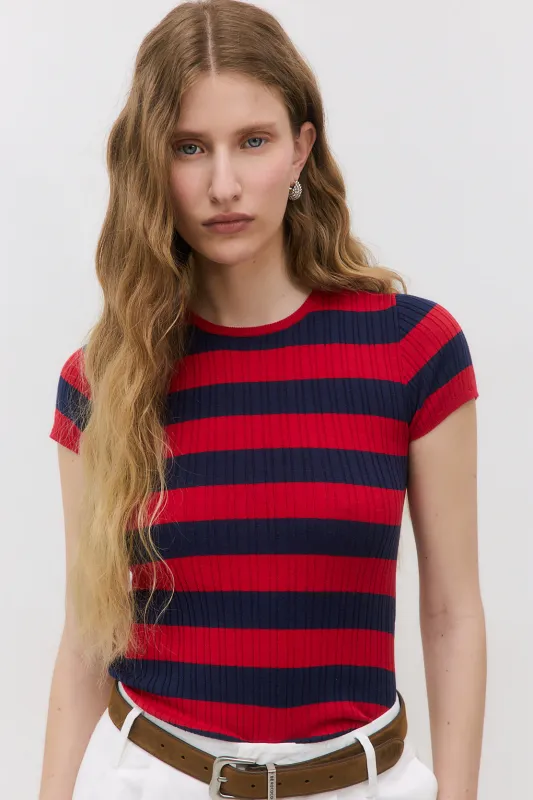 Ribbed Striped Top made by Dé Rococo