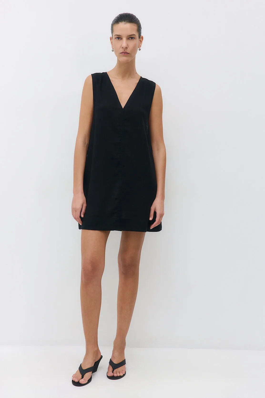 Linen V Neck Mini Dress sold by Dé Rococo