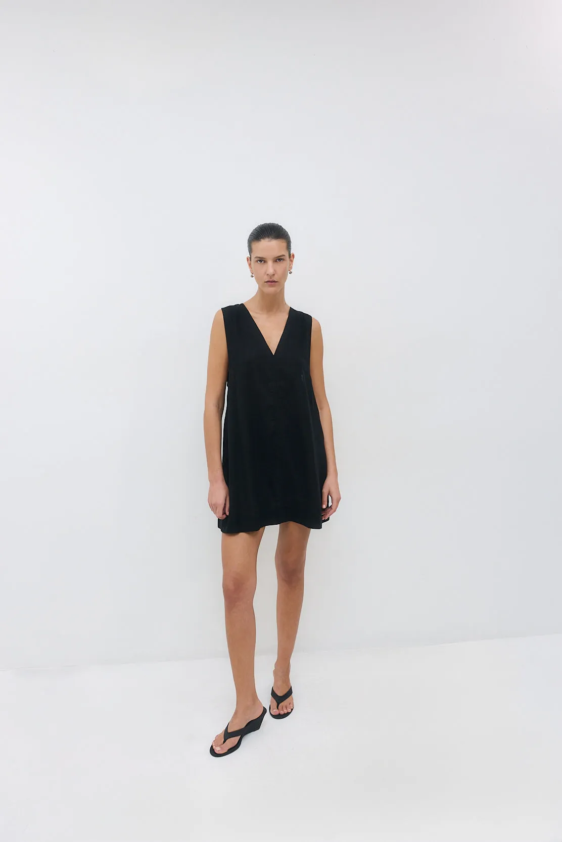 Linen V Neck Mini Dress sold by Dé Rococo product image thumbnail 3