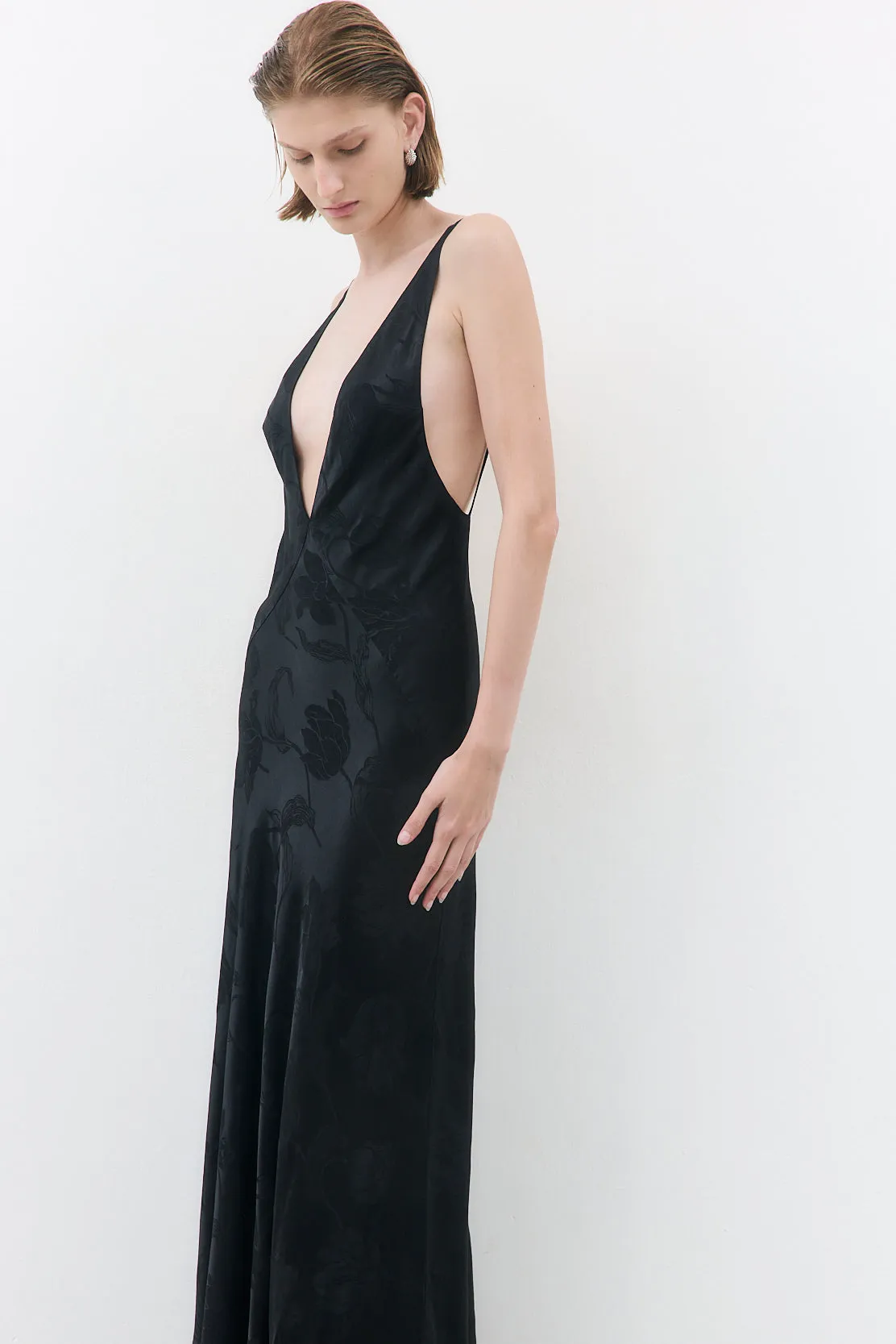 Deep V Satin Maxi Dress sold by Dé Rococo product image thumbnail 4