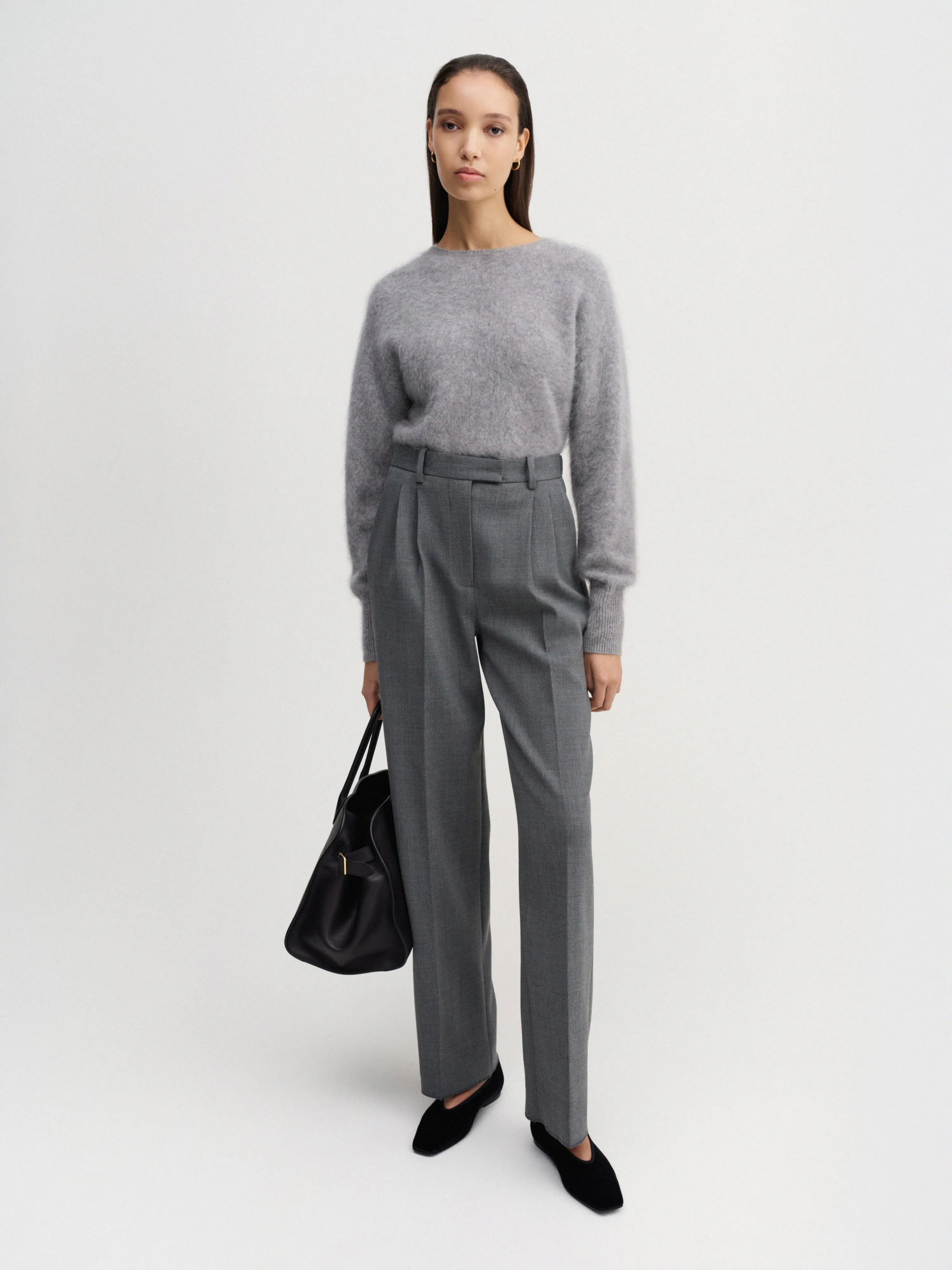 Zoe Brushed Crewneck Sweater, grey sold by Almada Label