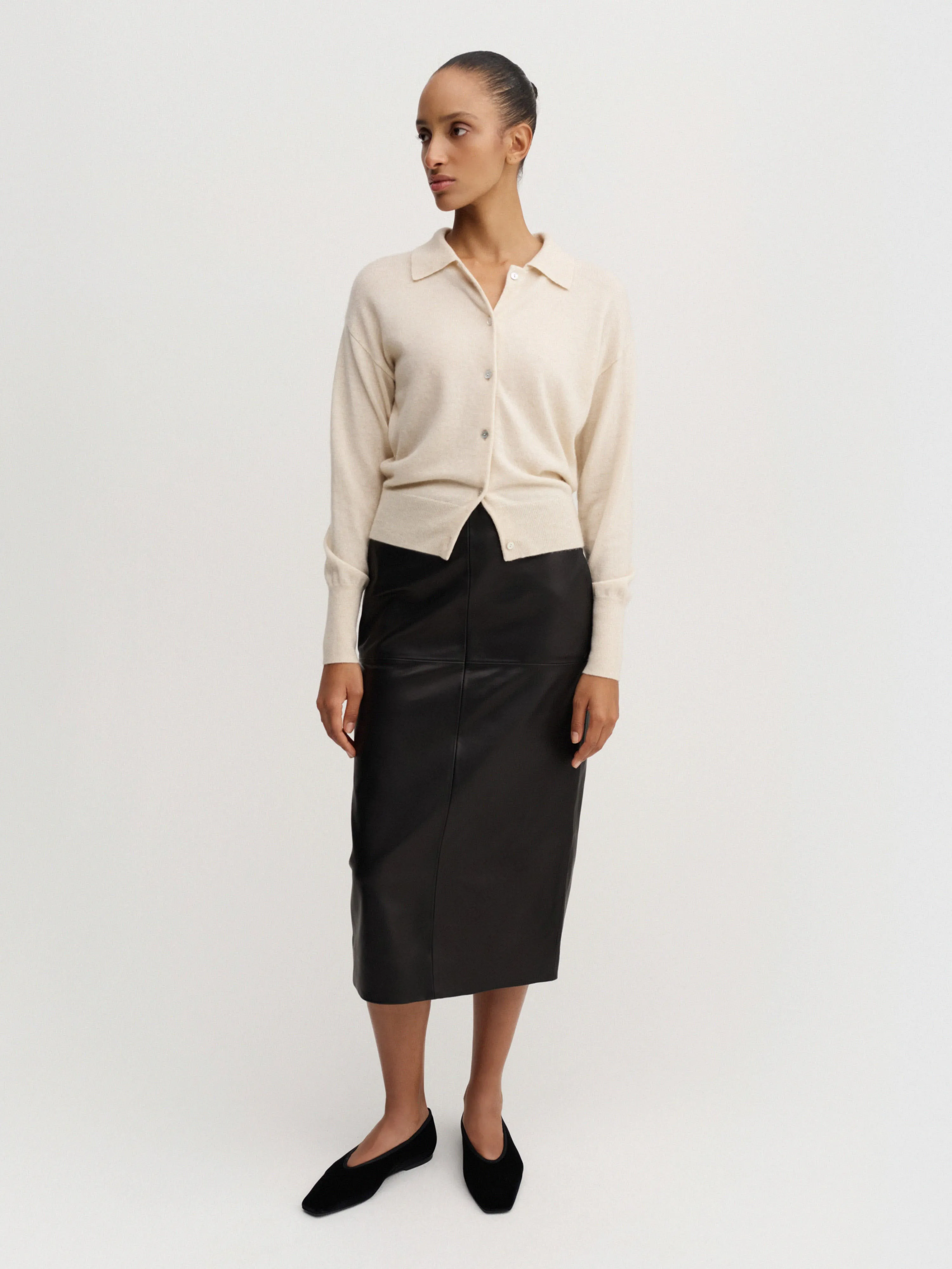 Fern collar cardigan, vanilla sold by Almada Label