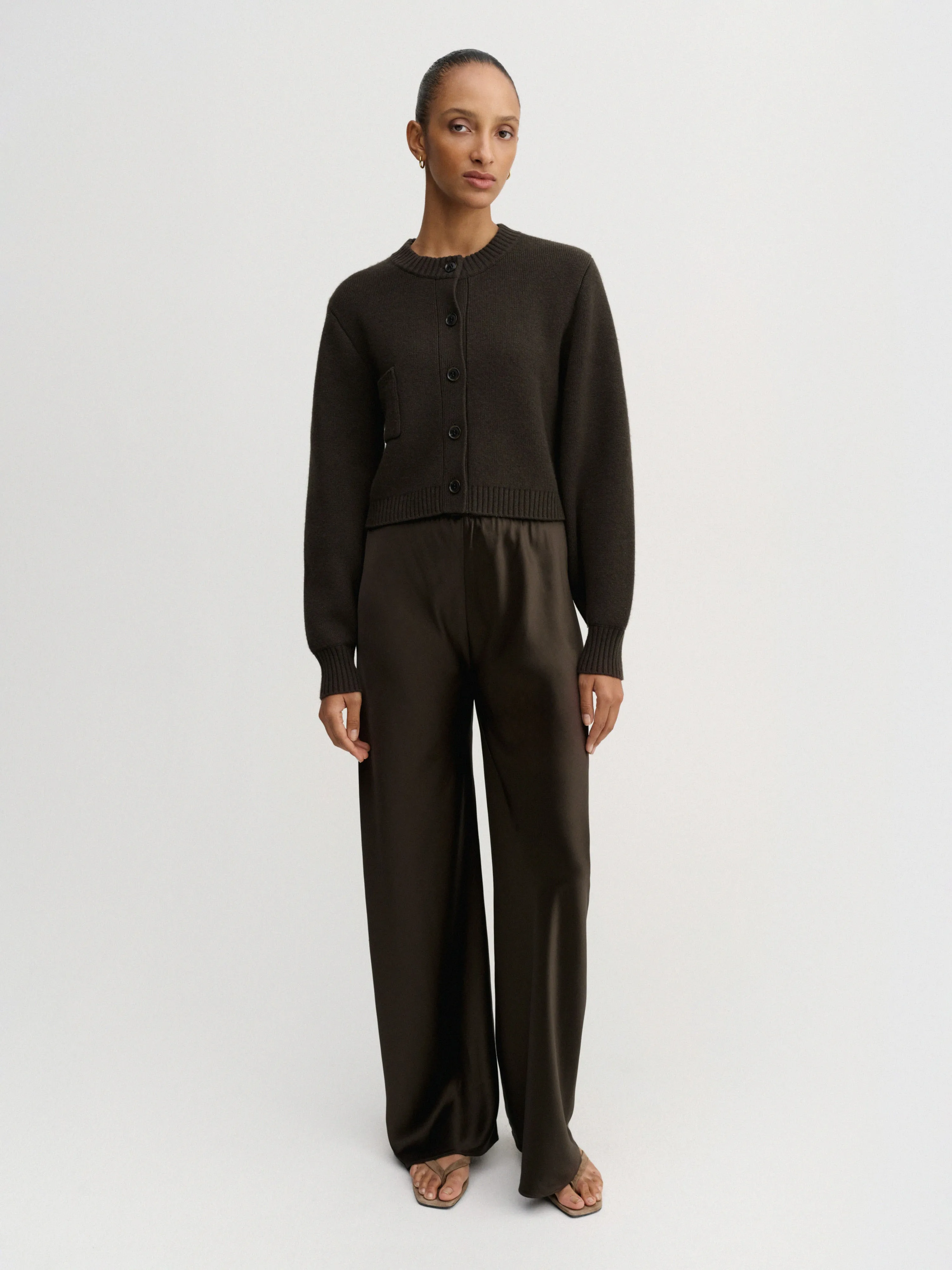 Zozo Cardigan, chocolate sold by Almada Label