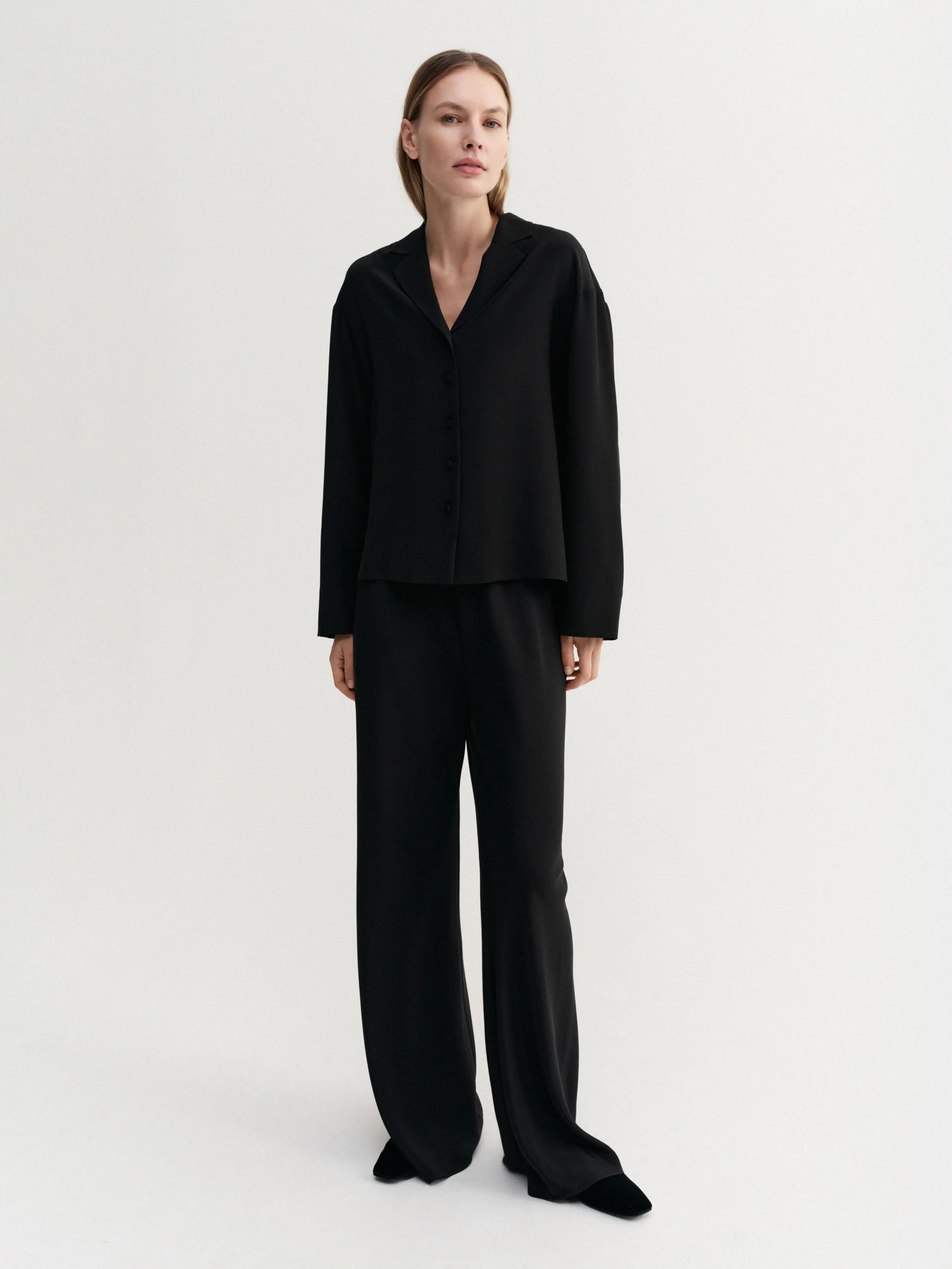 Leia Silk Shirt, black sold by Almada Label