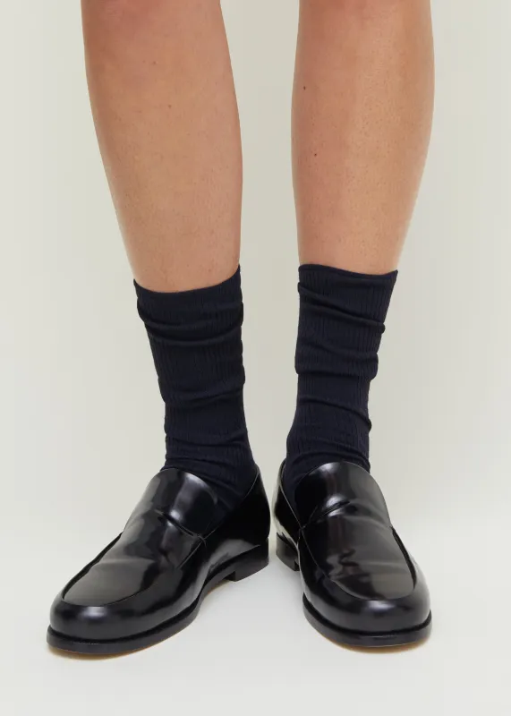 Wool rib socks | Navy made by aiayu